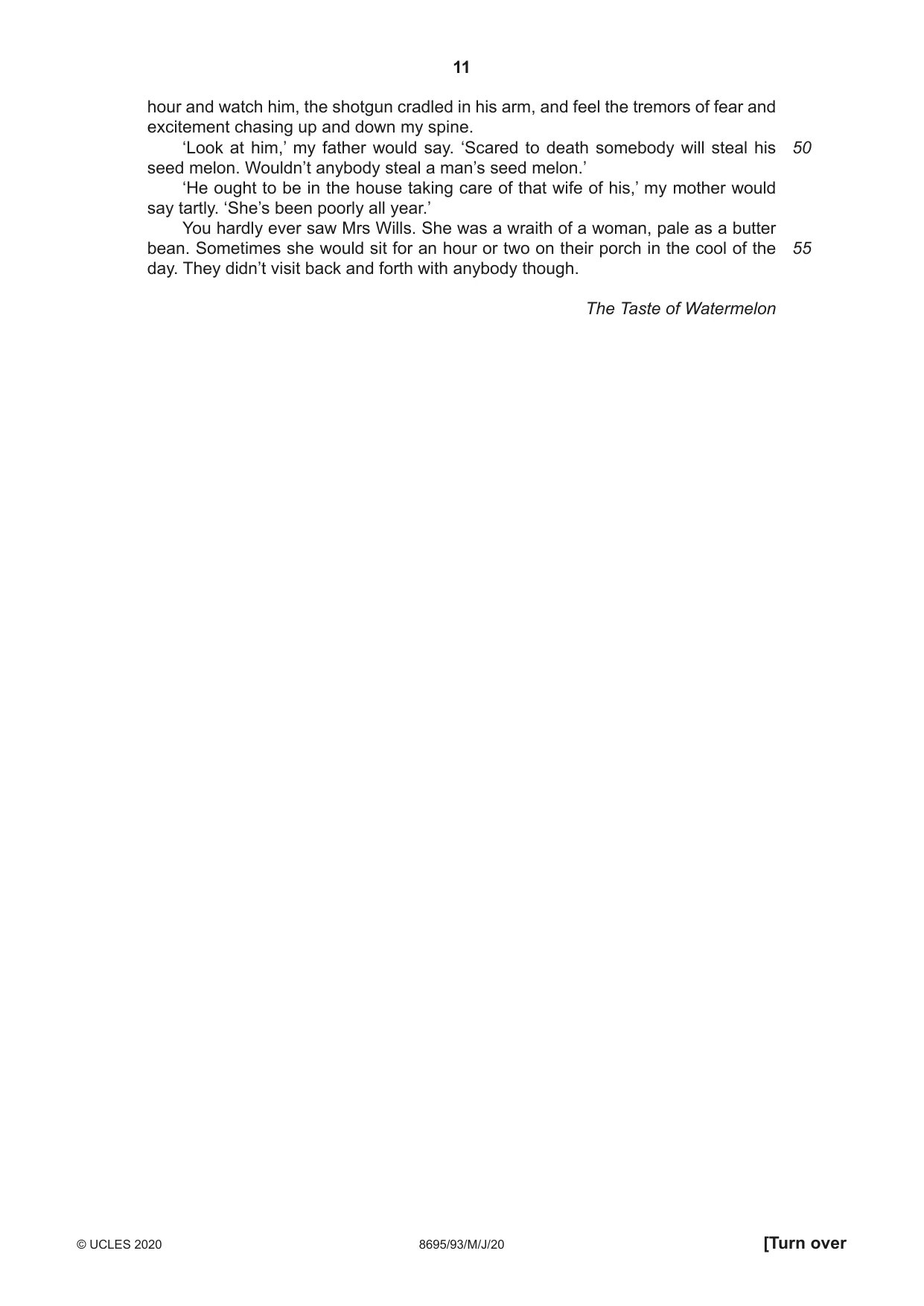 Cambridge A Level English - Language and Literature (AS Level only, from 2016) 8695 2020 May/June Paper 9 · Variant 3 question paper, page 11 of 20