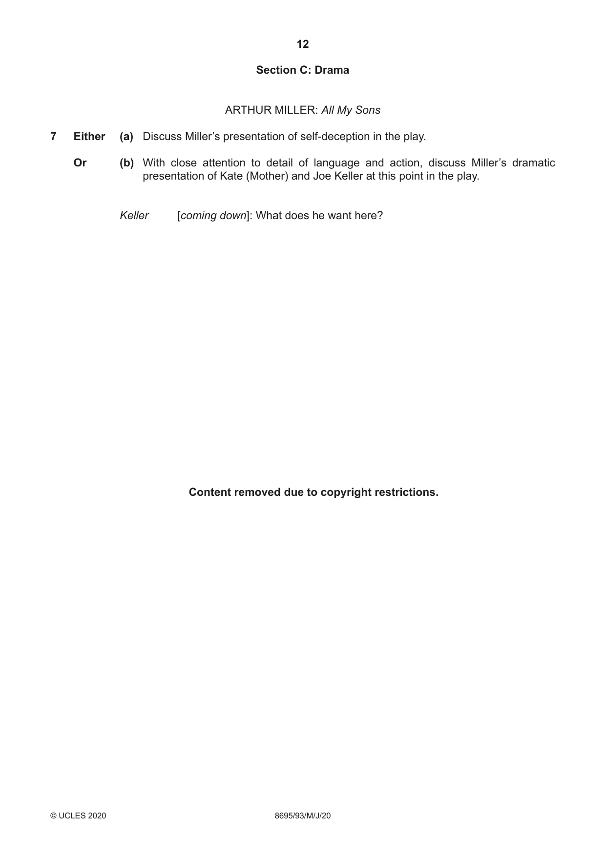 Cambridge A Level English - Language and Literature (AS Level only, from 2016) 8695 2020 May/June Paper 9 · Variant 3 question paper, page 12 of 20