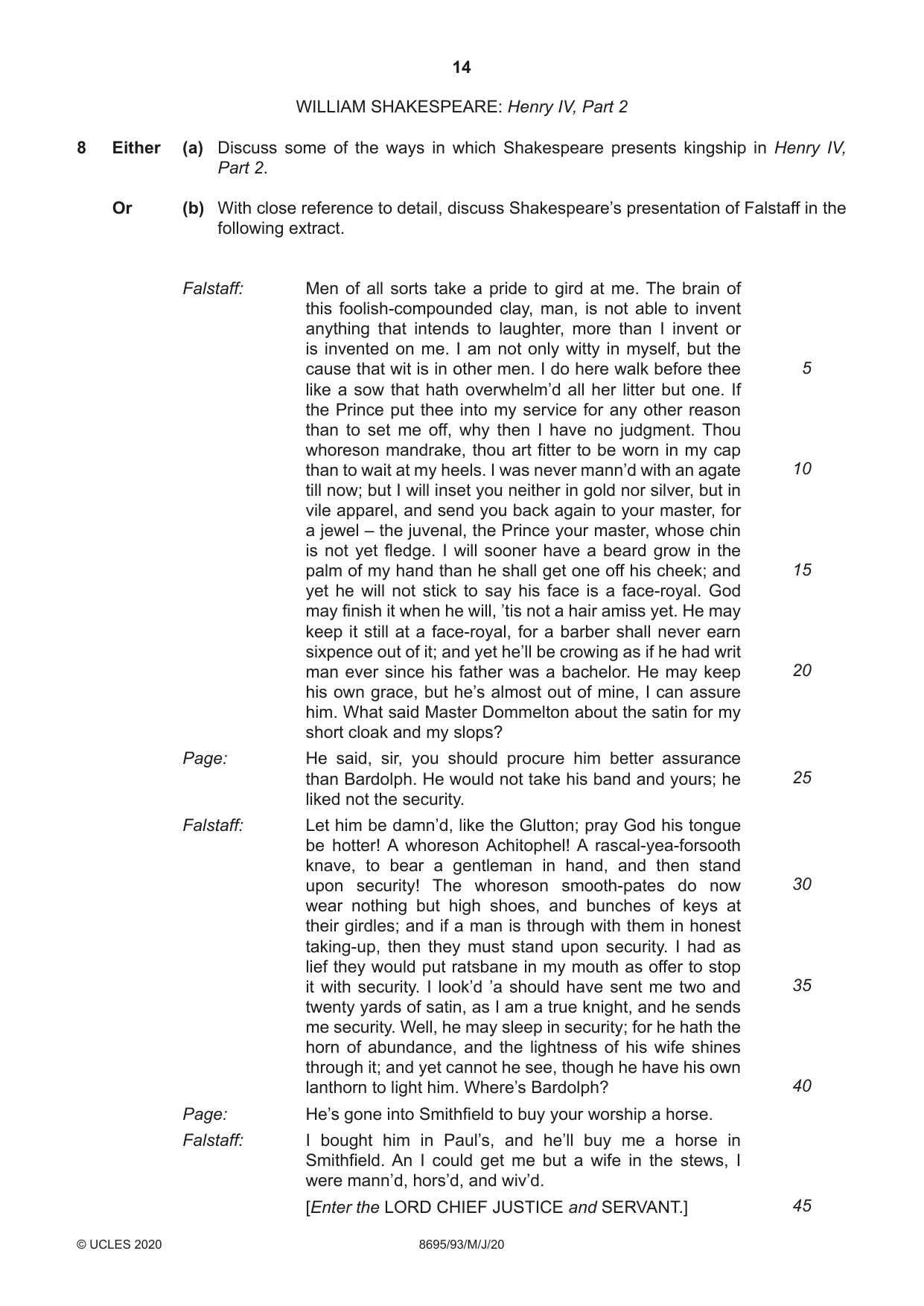 Cambridge A Level English - Language and Literature (AS Level only, from 2016) 8695 2020 May/June Paper 9 · Variant 3 question paper, page 14 of 20