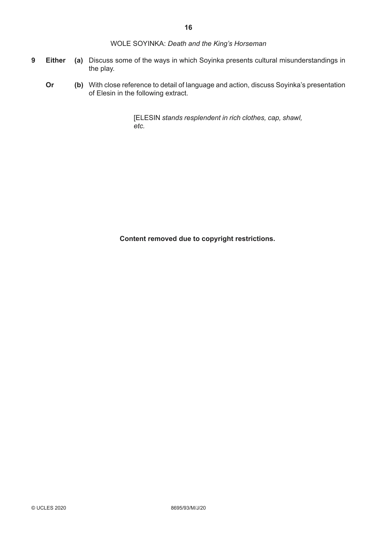 Cambridge A Level English - Language and Literature (AS Level only, from 2016) 8695 2020 May/June Paper 9 · Variant 3 question paper, page 16 of 20