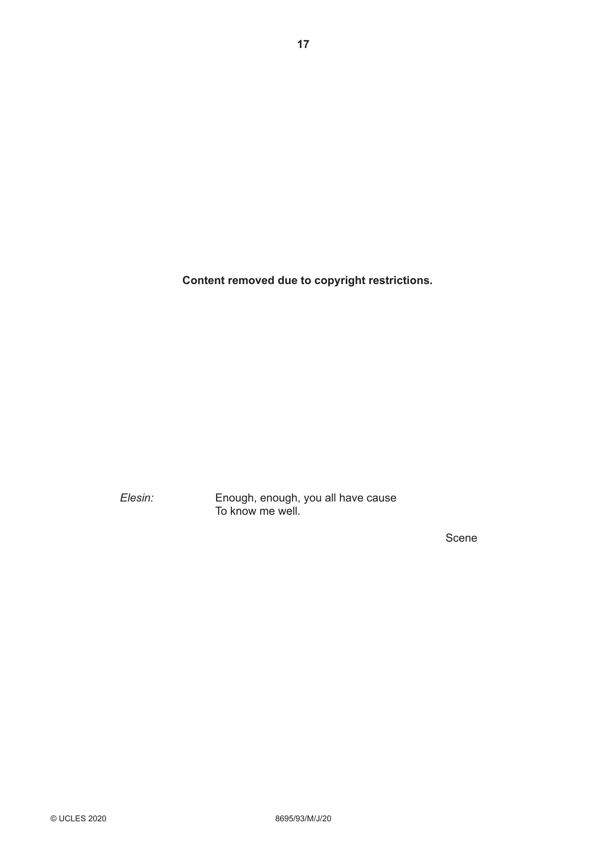 Cambridge A Level English - Language and Literature (AS Level only, from 2016) 8695 2020 May/June Paper 9 · Variant 3 question paper, page 17 of 20