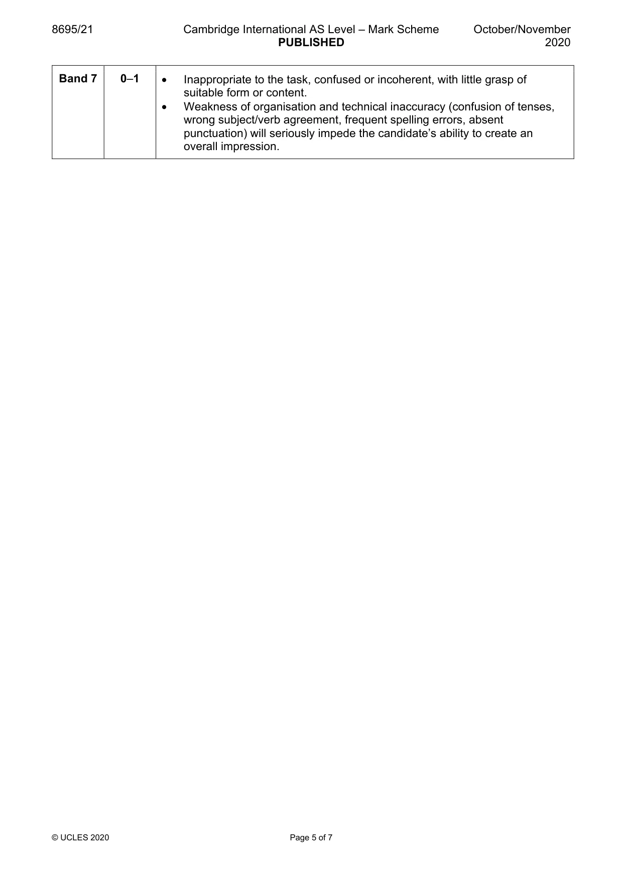 Mark scheme, page 5 of 7