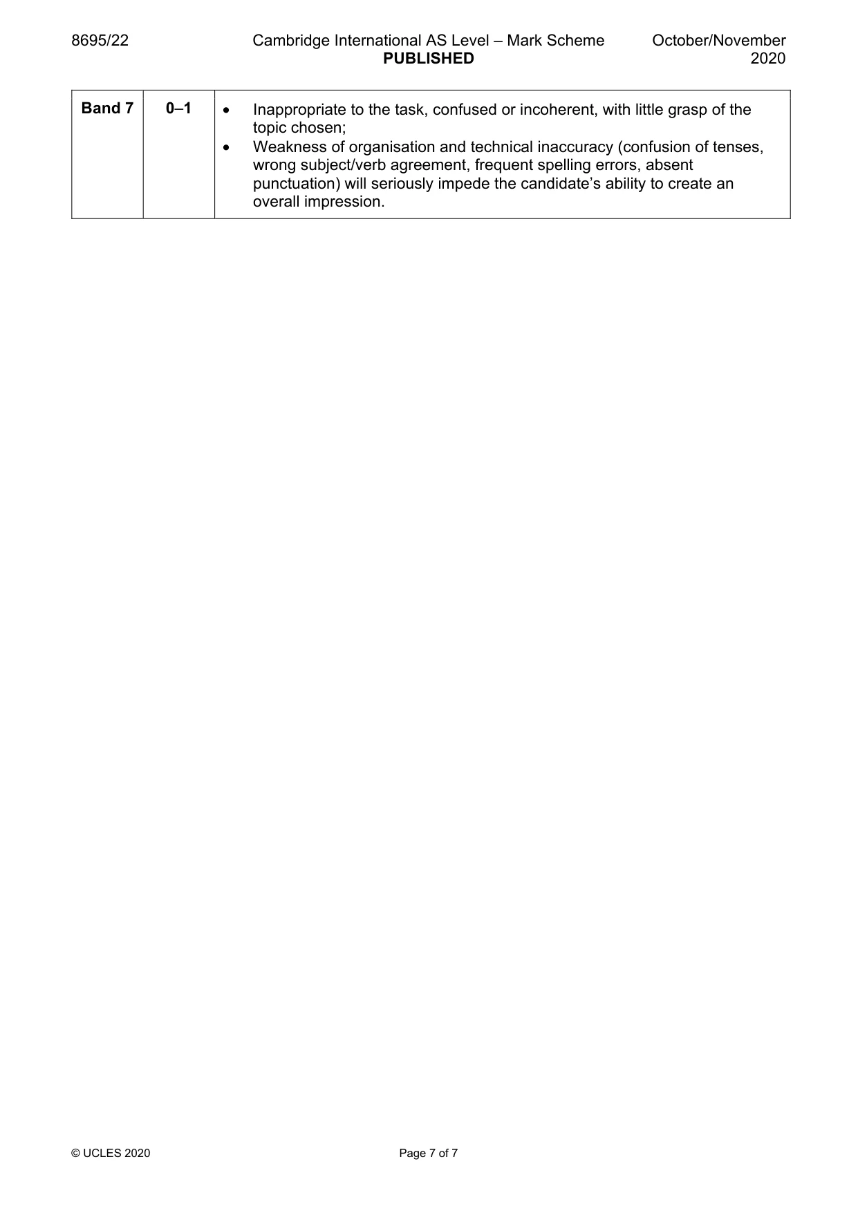 Mark scheme, page 7 of 7