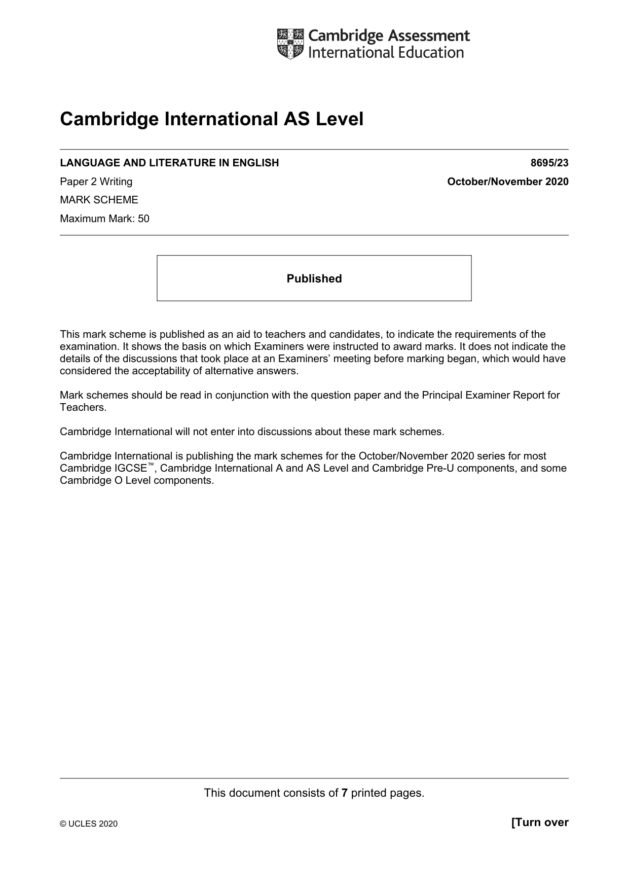 Mark scheme, page 1 of 7