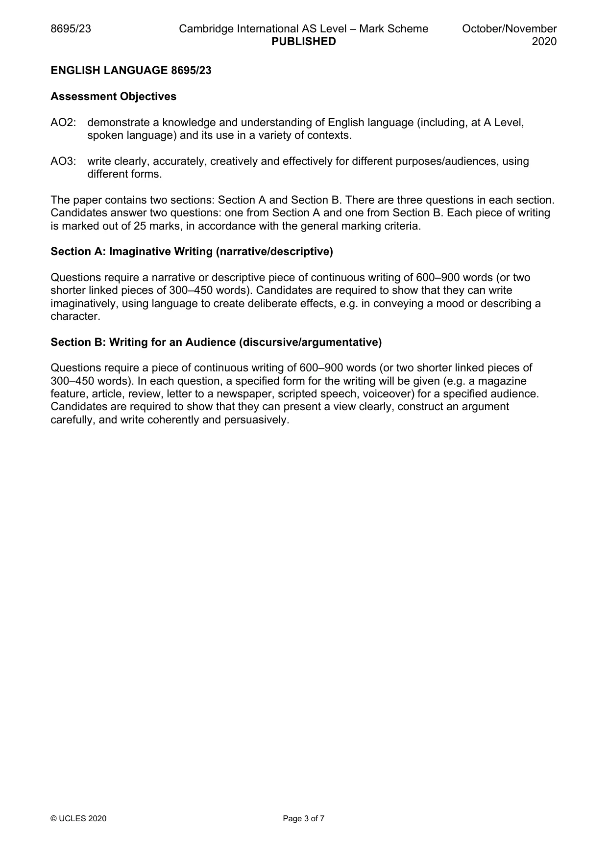 Mark scheme, page 3 of 7