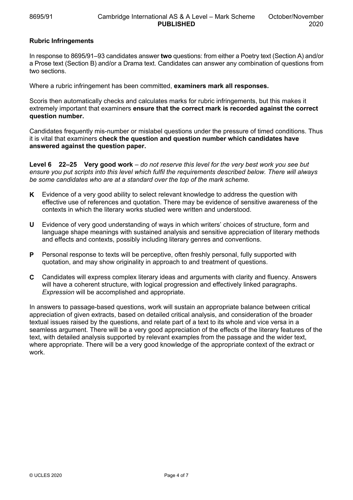 Mark scheme, page 4 of 7