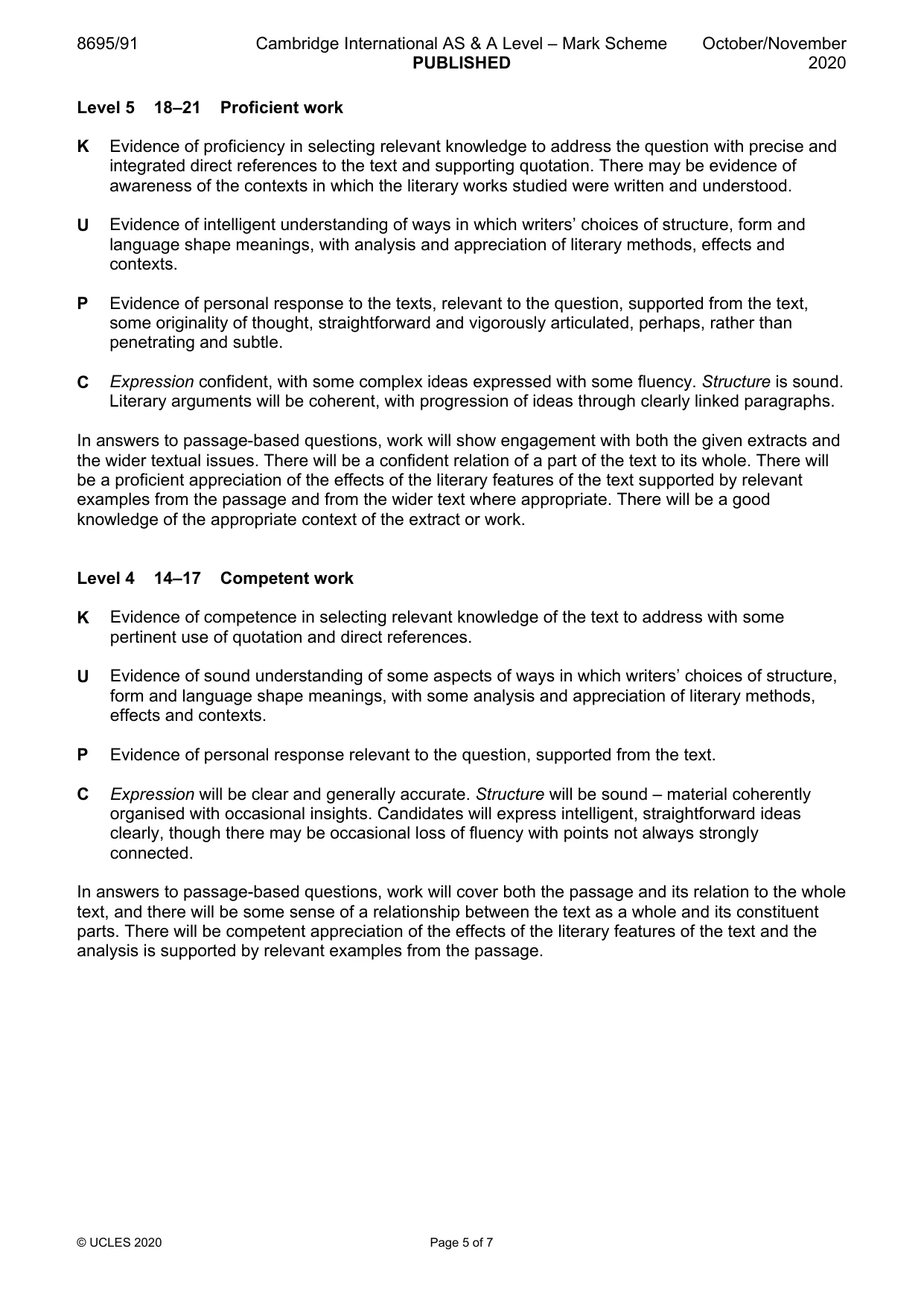 Mark scheme, page 5 of 7
