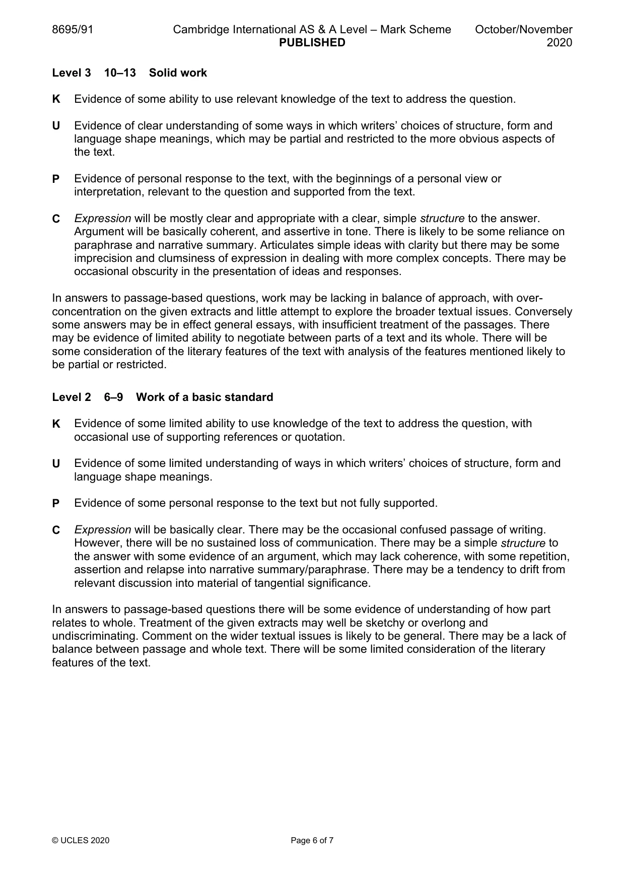 Mark scheme, page 6 of 7