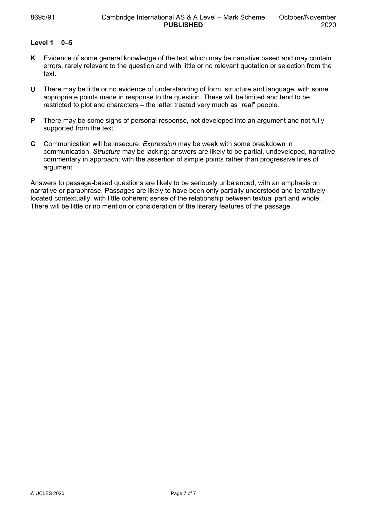Mark scheme, page 7 of 7
