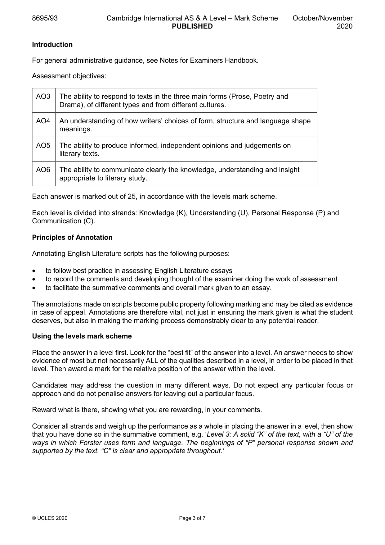 Mark scheme, page 3 of 7