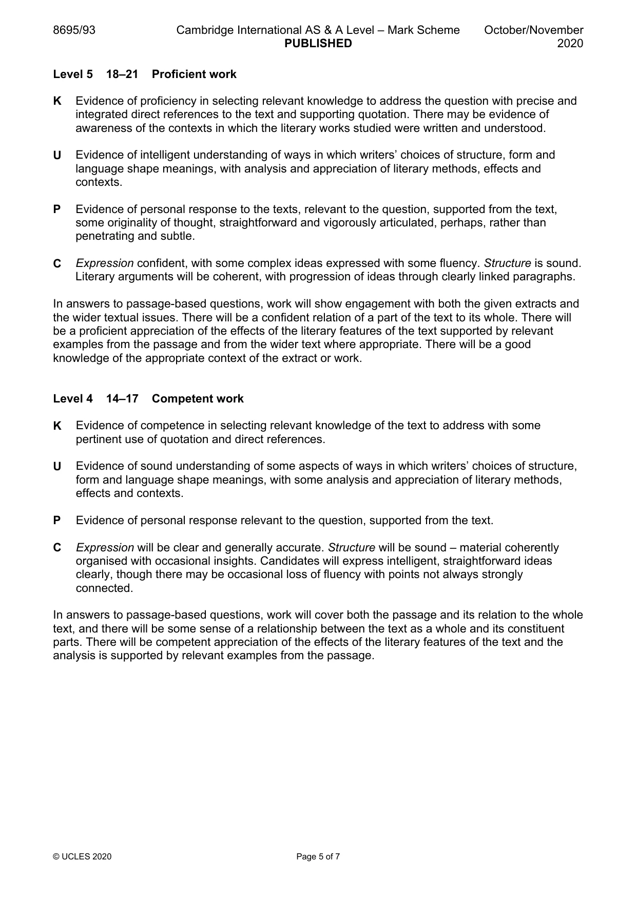 Mark scheme, page 5 of 7