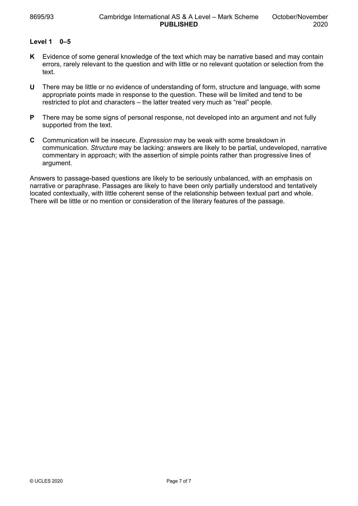 Mark scheme, page 7 of 7