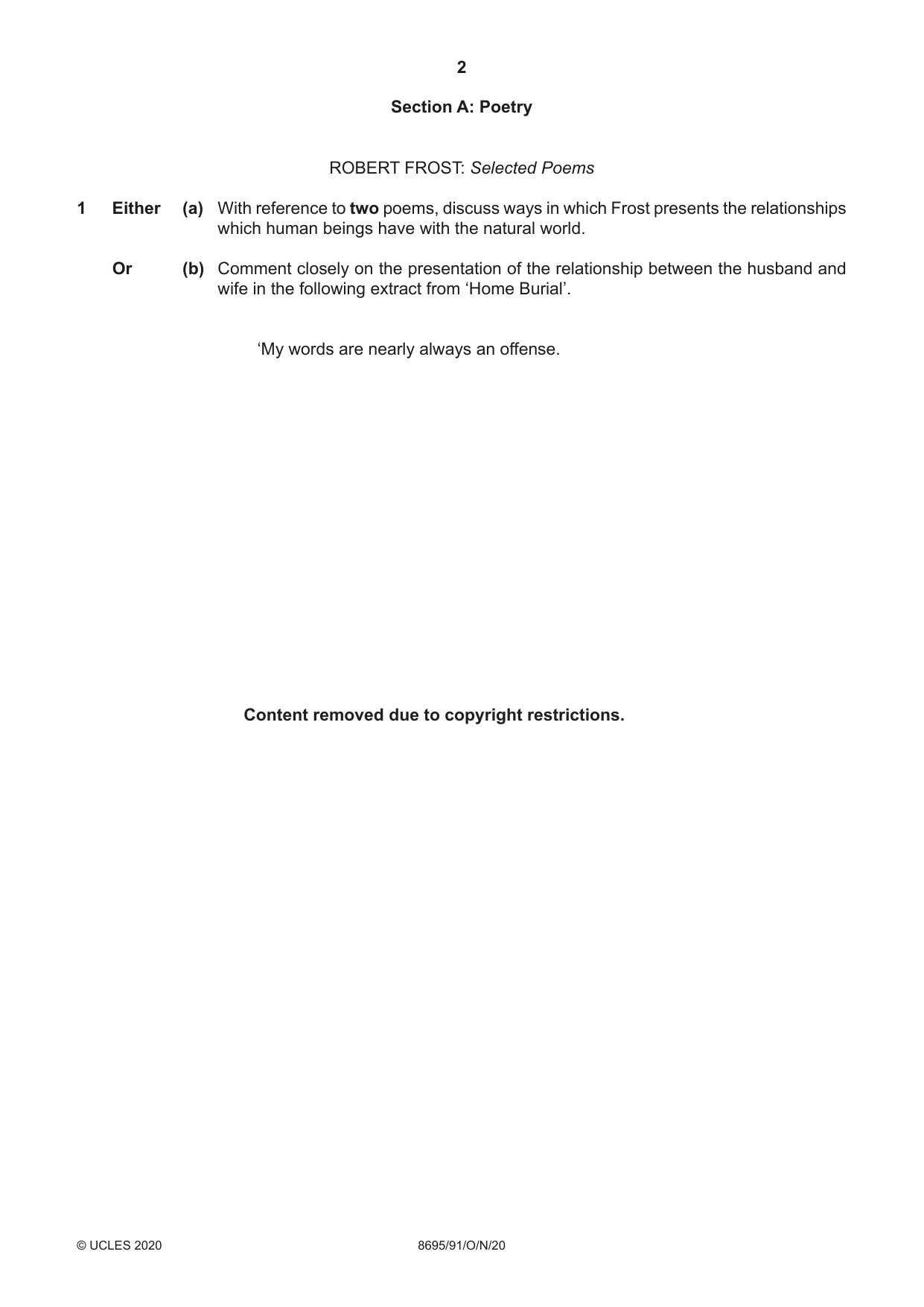 Cambridge A Level English - Language and Literature (AS Level only, from 2016) 8695 2020 Oct/Nov Paper 9 · Variant 1 question paper, page 2 of 20
