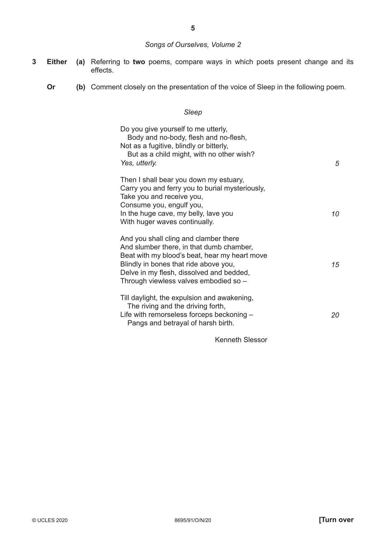 Cambridge A Level English - Language and Literature (AS Level only, from 2016) 8695 2020 Oct/Nov Paper 9 · Variant 1 question paper, page 5 of 20