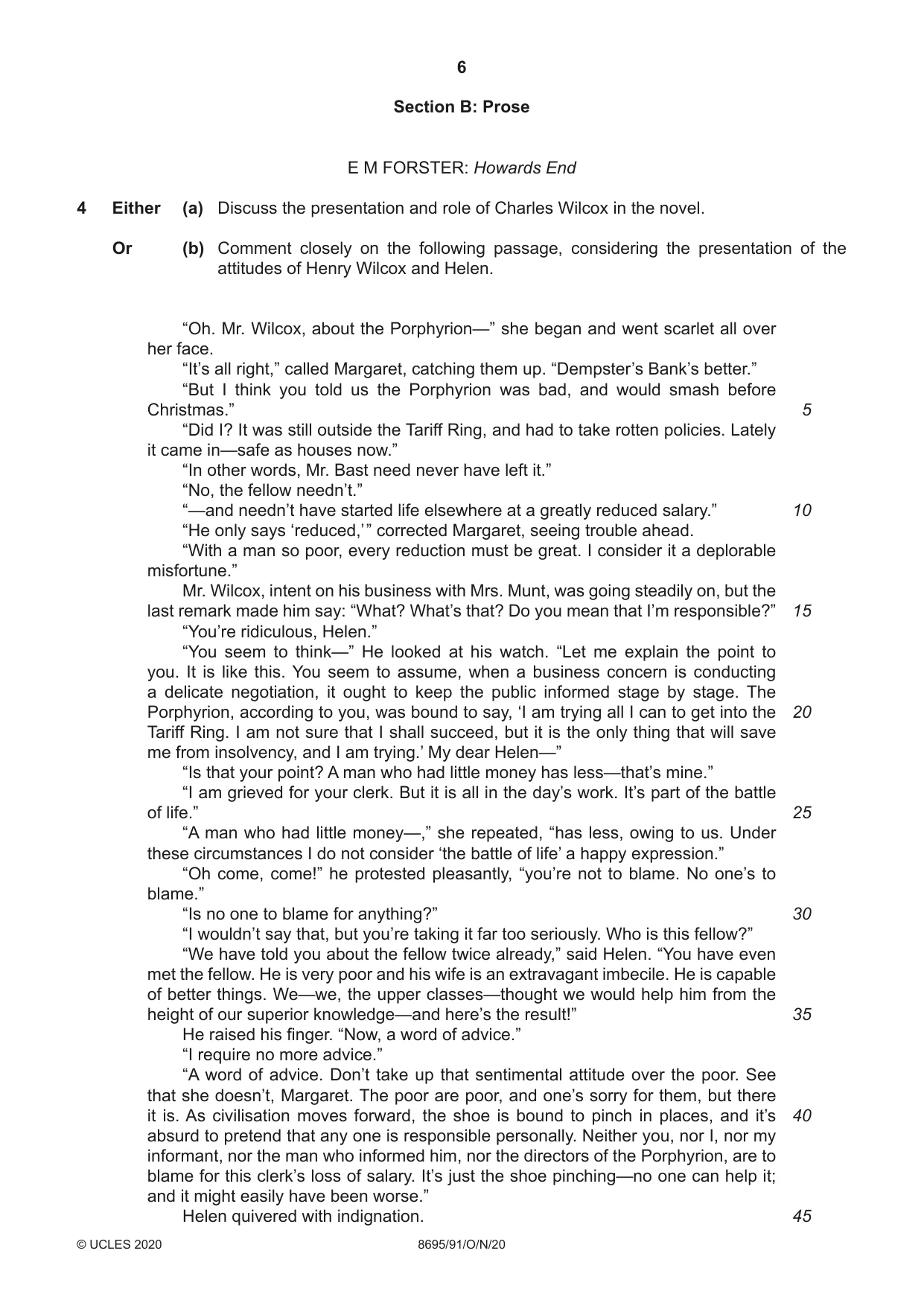 Cambridge A Level English - Language and Literature (AS Level only, from 2016) 8695 2020 Oct/Nov Paper 9 · Variant 1 question paper, page 6 of 20