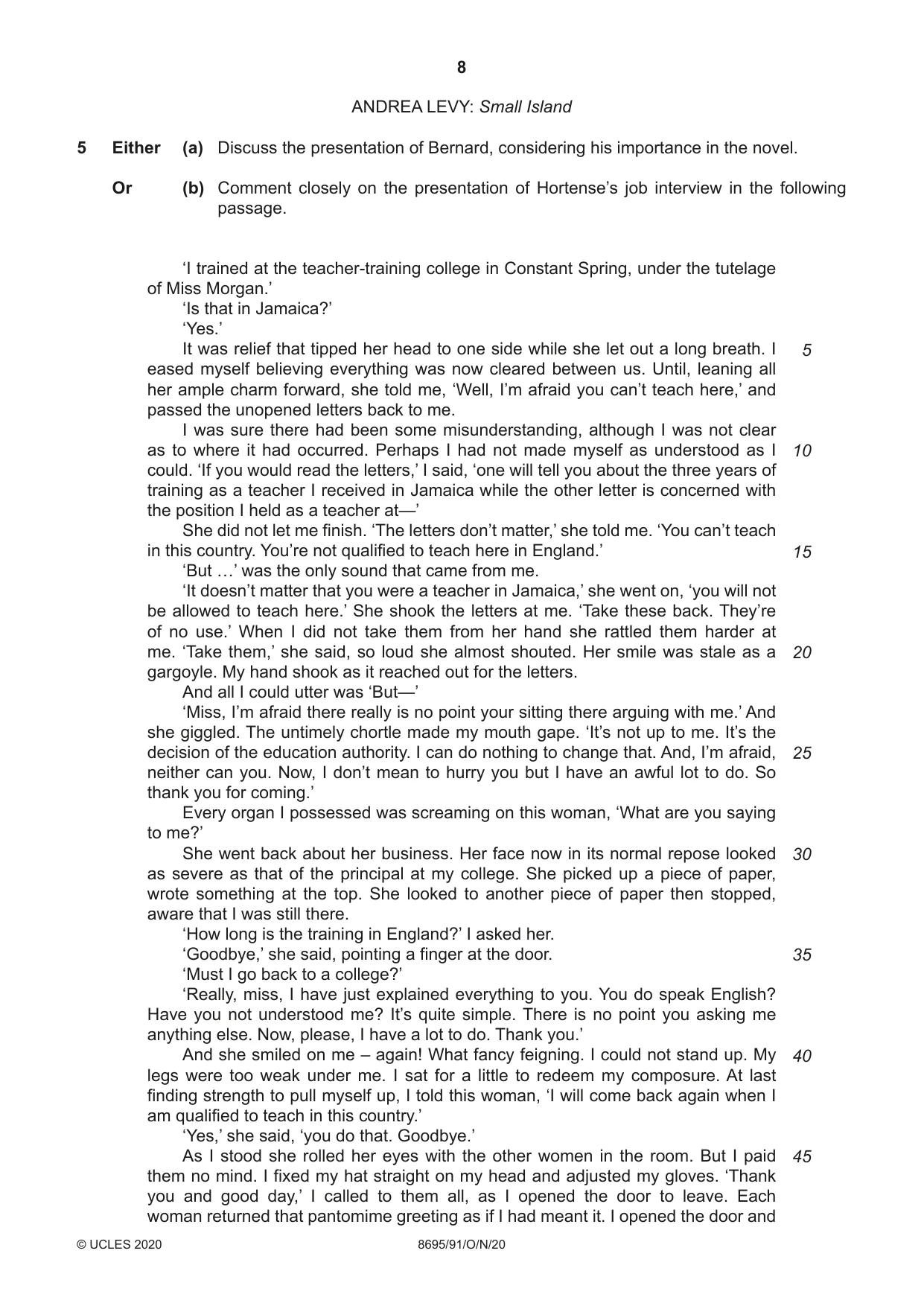 Cambridge A Level English - Language and Literature (AS Level only, from 2016) 8695 2020 Oct/Nov Paper 9 · Variant 1 question paper, page 8 of 20