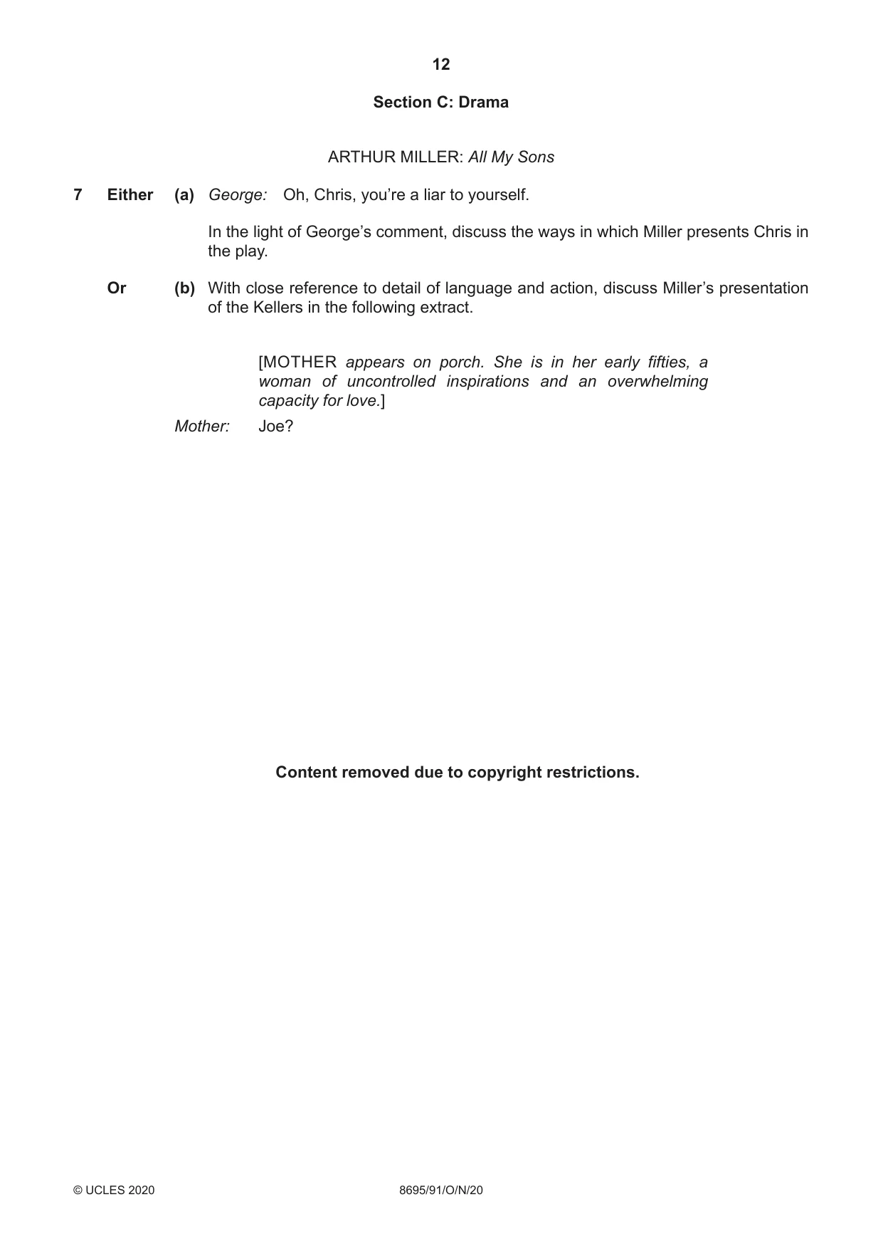 Cambridge A Level English - Language and Literature (AS Level only, from 2016) 8695 2020 Oct/Nov Paper 9 · Variant 1 question paper, page 12 of 20