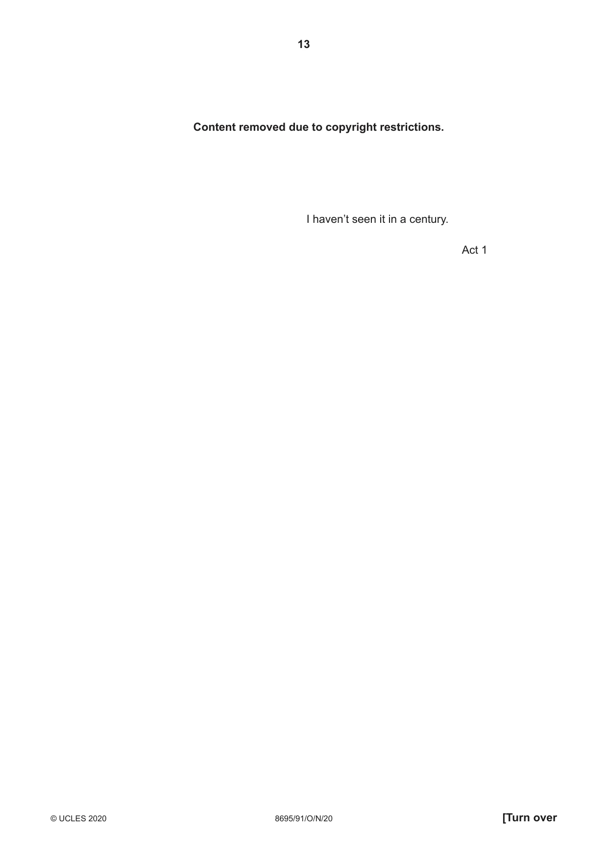 Cambridge A Level English - Language and Literature (AS Level only, from 2016) 8695 2020 Oct/Nov Paper 9 · Variant 1 question paper, page 13 of 20