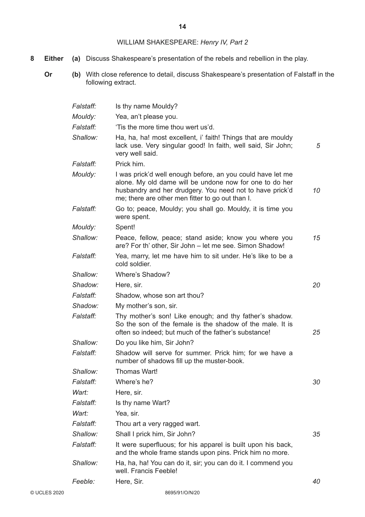 Cambridge A Level English - Language and Literature (AS Level only, from 2016) 8695 2020 Oct/Nov Paper 9 · Variant 1 question paper, page 14 of 20