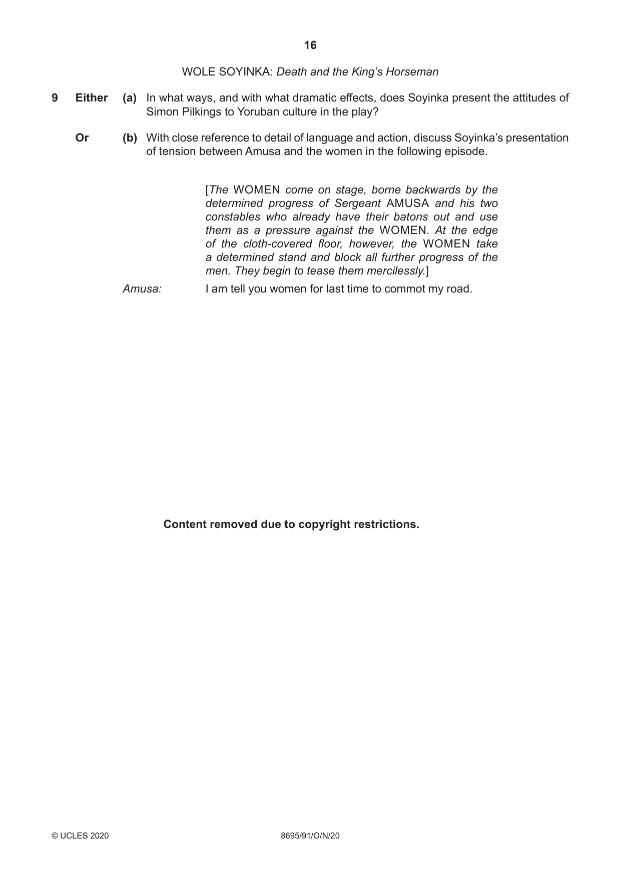 Cambridge A Level English - Language and Literature (AS Level only, from 2016) 8695 2020 Oct/Nov Paper 9 · Variant 1 question paper, page 16 of 20