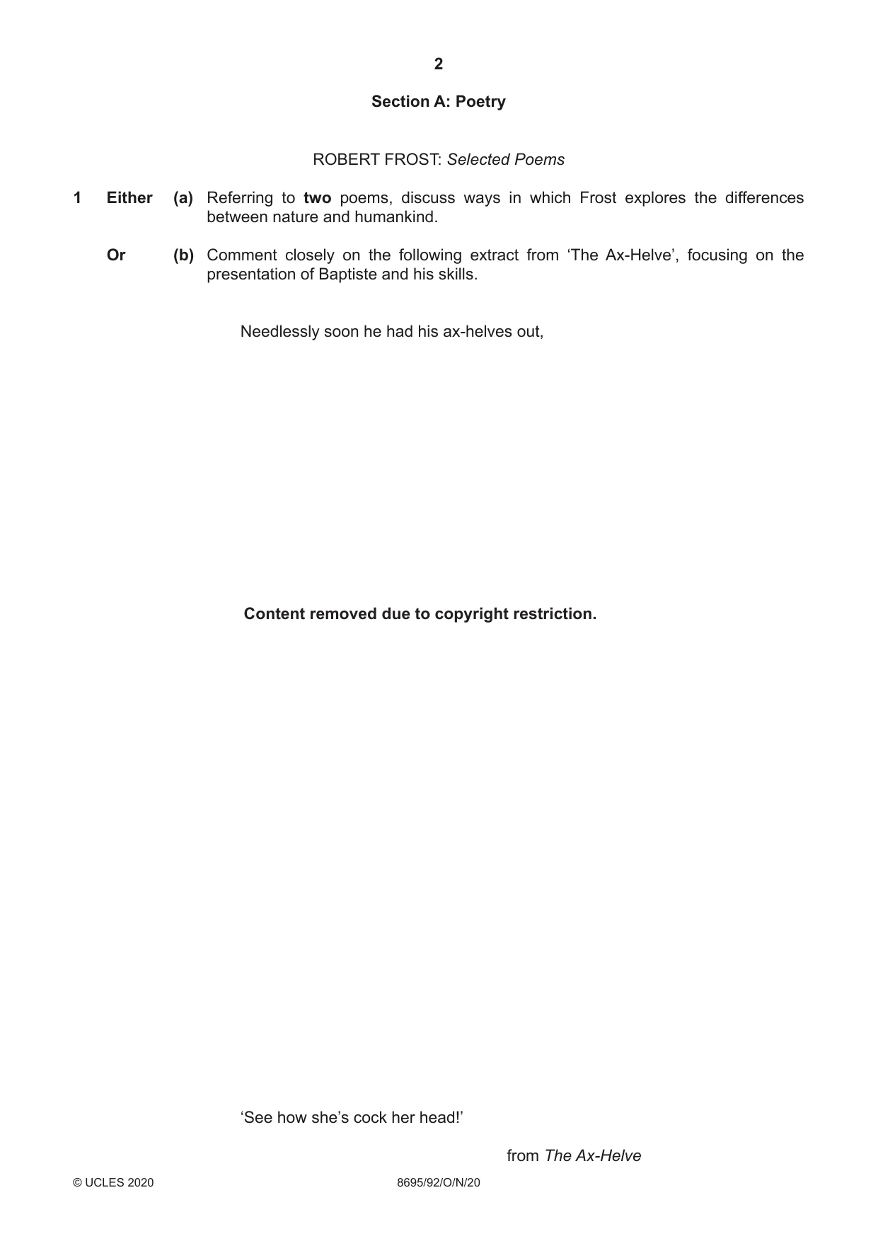 Cambridge A Level English - Language and Literature (AS Level only, from 2016) 8695 2020 Oct/Nov Paper 9 · Variant 2 question paper, page 2 of 20
