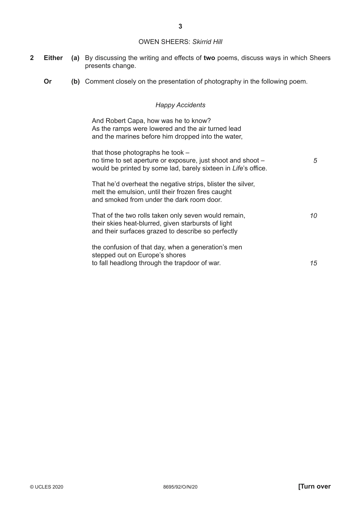 Cambridge A Level English - Language and Literature (AS Level only, from 2016) 8695 2020 Oct/Nov Paper 9 · Variant 2 question paper, page 3 of 20