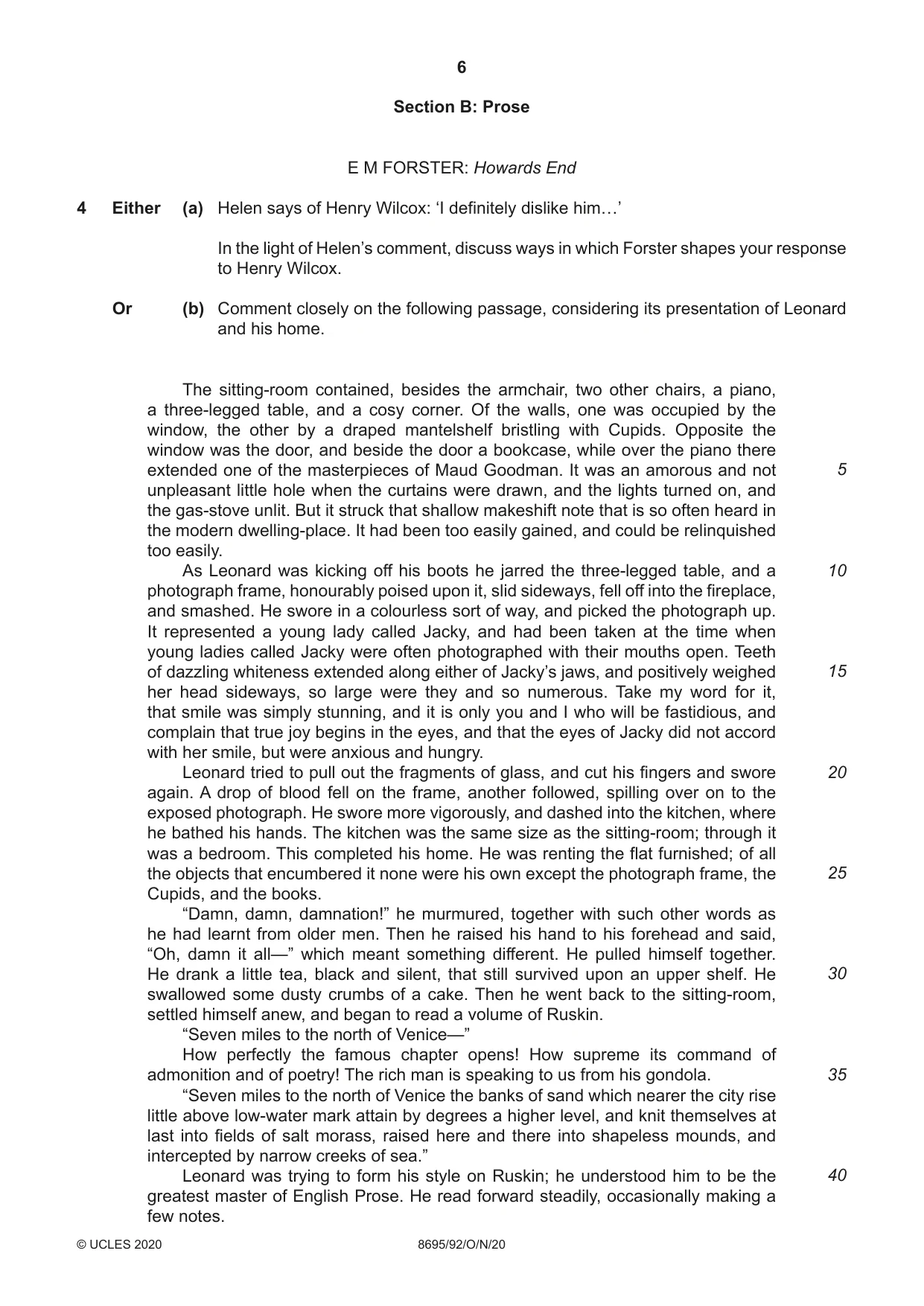 Cambridge A Level English - Language and Literature (AS Level only, from 2016) 8695 2020 Oct/Nov Paper 9 · Variant 2 question paper, page 6 of 20