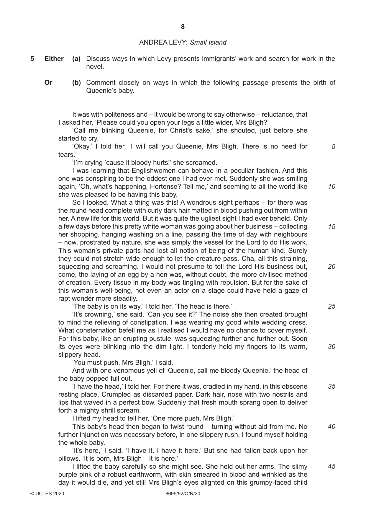 Cambridge A Level English - Language and Literature (AS Level only, from 2016) 8695 2020 Oct/Nov Paper 9 · Variant 2 question paper, page 8 of 20