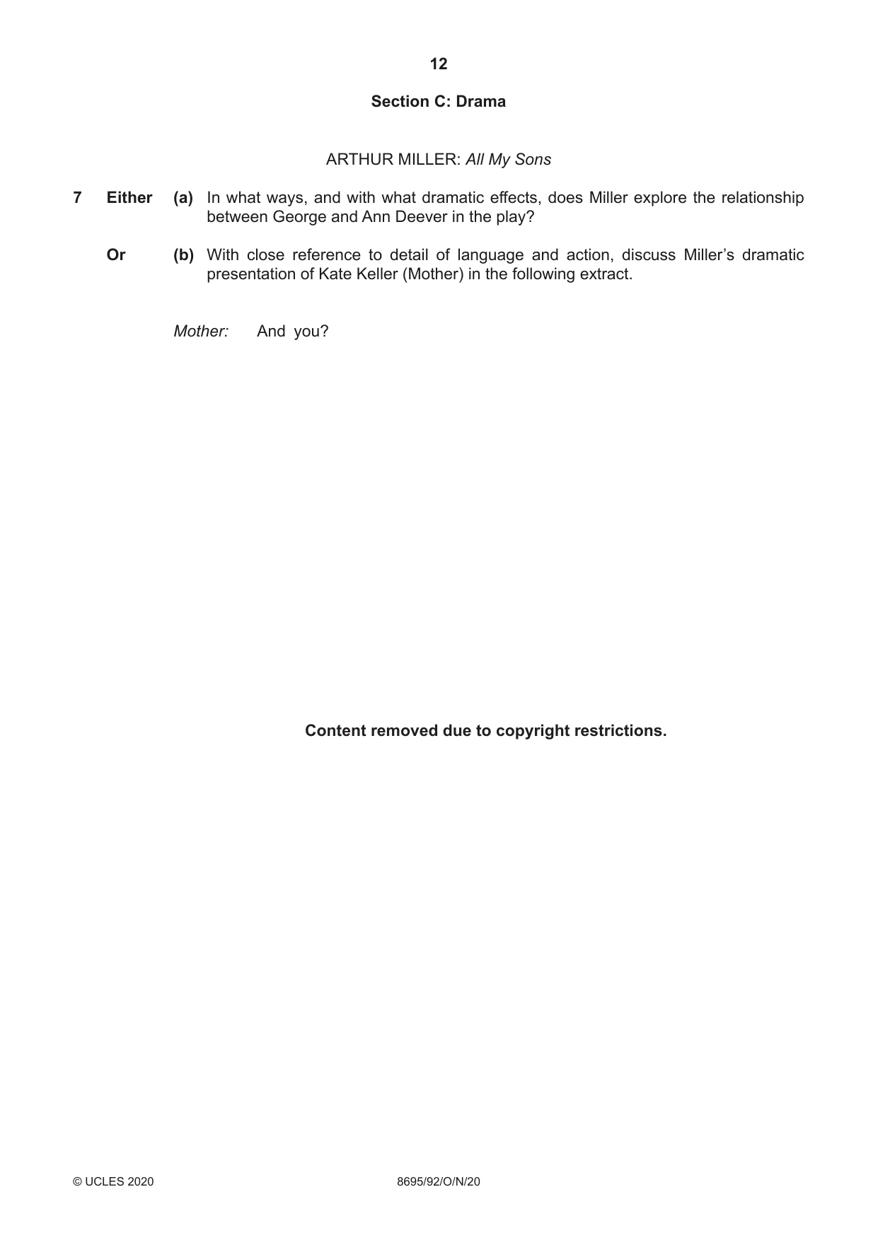 Cambridge A Level English - Language and Literature (AS Level only, from 2016) 8695 2020 Oct/Nov Paper 9 · Variant 2 question paper, page 12 of 20