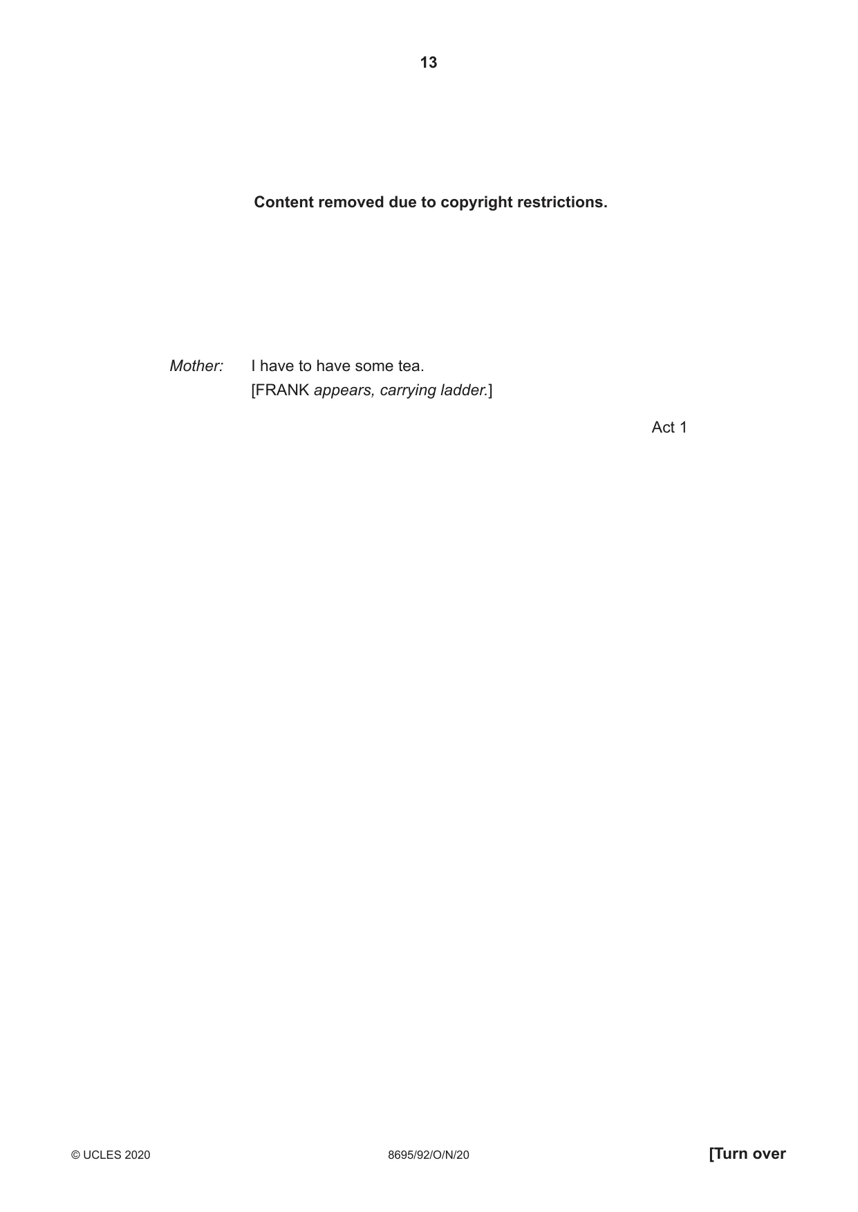 Cambridge A Level English - Language and Literature (AS Level only, from 2016) 8695 2020 Oct/Nov Paper 9 · Variant 2 question paper, page 13 of 20