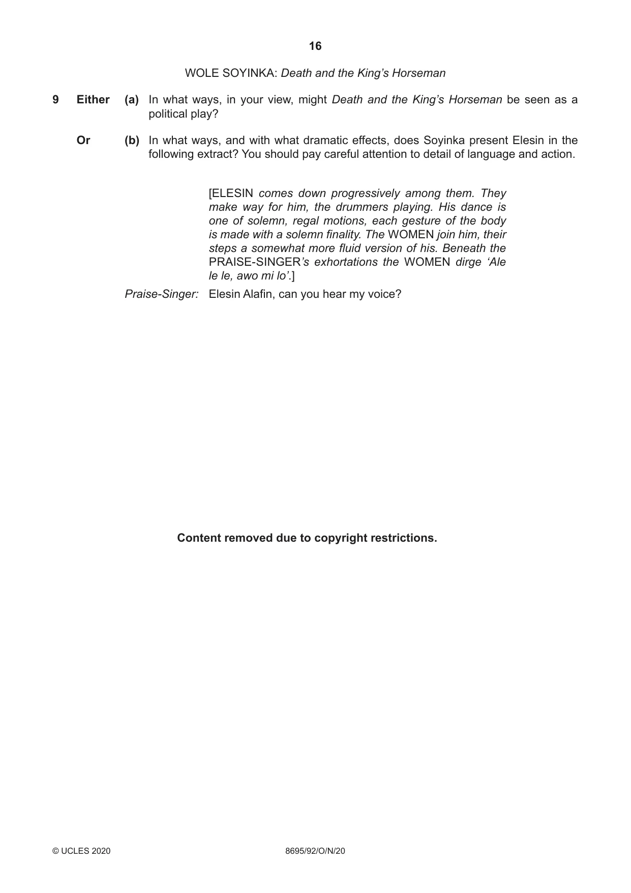 Cambridge A Level English - Language and Literature (AS Level only, from 2016) 8695 2020 Oct/Nov Paper 9 · Variant 2 question paper, page 16 of 20