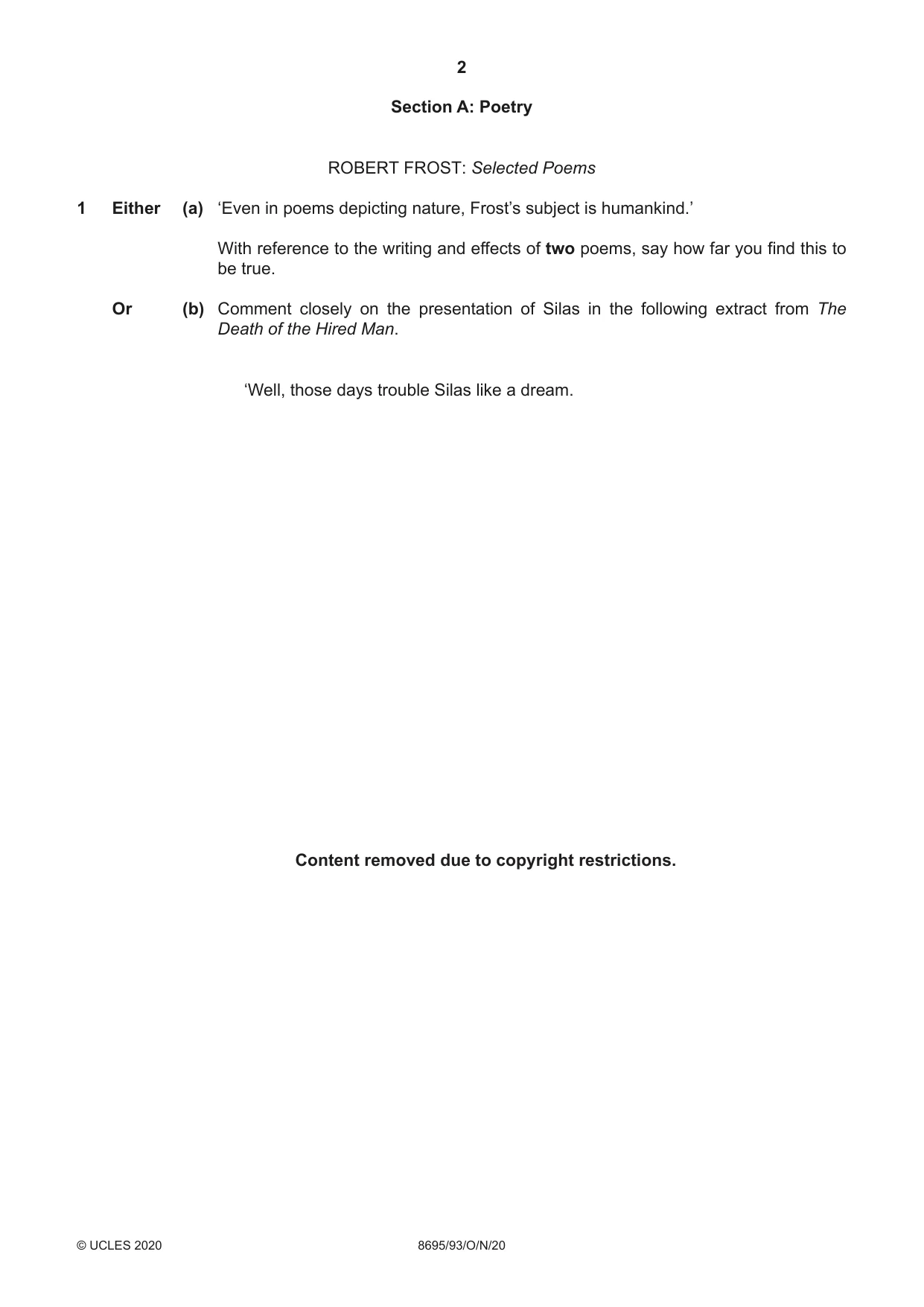 Cambridge A Level English - Language and Literature (AS Level only, from 2016) 8695 2020 Oct/Nov Paper 9 · Variant 3 question paper, page 2 of 20
