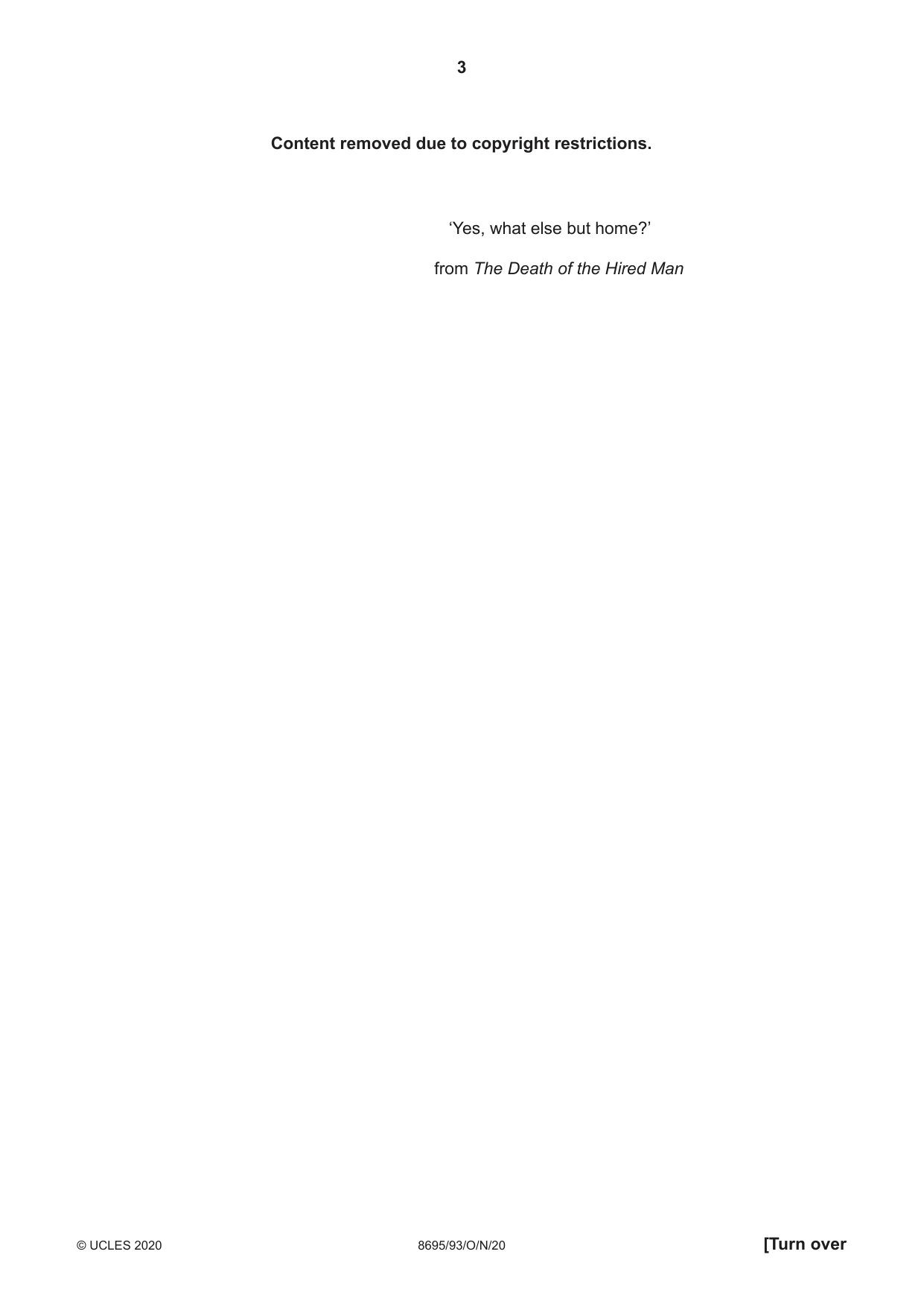 Cambridge A Level English - Language and Literature (AS Level only, from 2016) 8695 2020 Oct/Nov Paper 9 · Variant 3 question paper, page 3 of 20