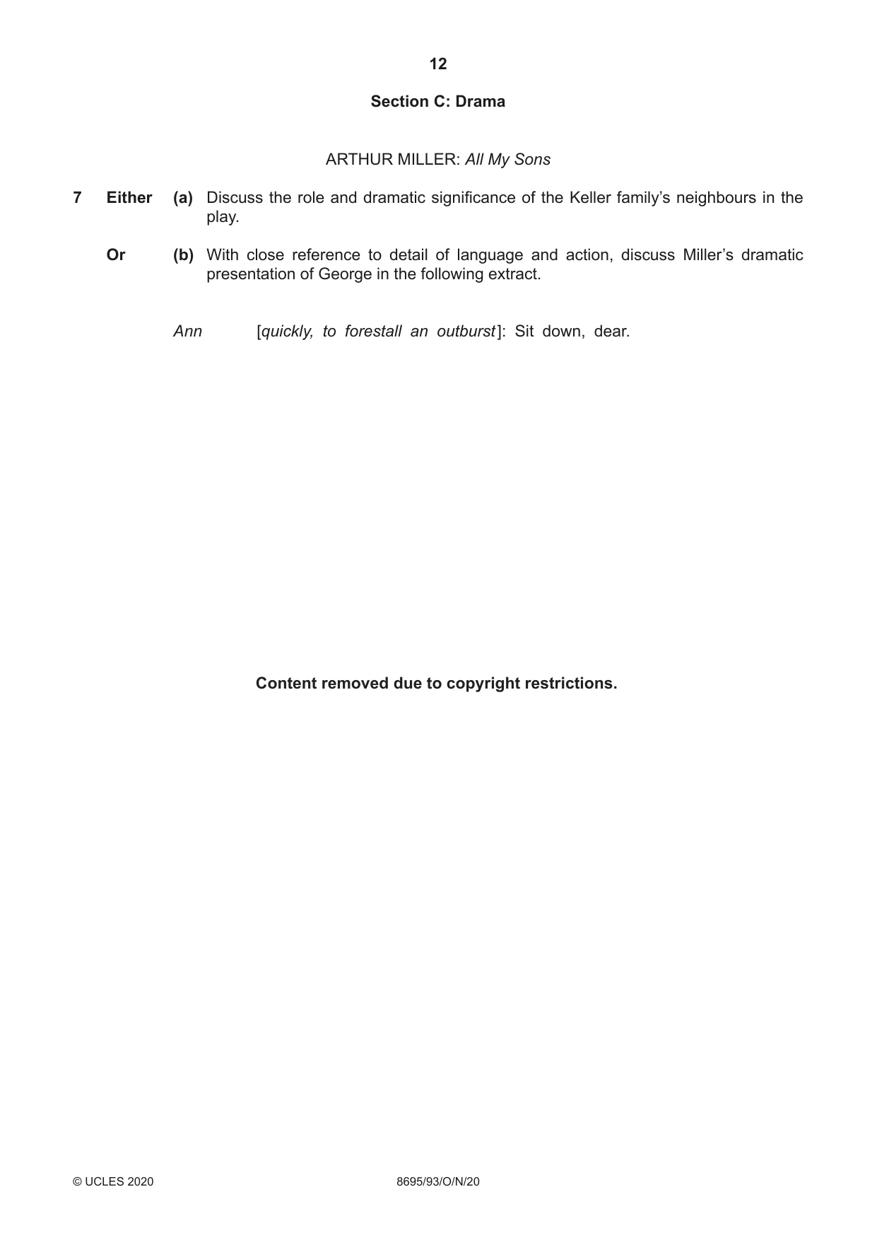 Cambridge A Level English - Language and Literature (AS Level only, from 2016) 8695 2020 Oct/Nov Paper 9 · Variant 3 question paper, page 12 of 20