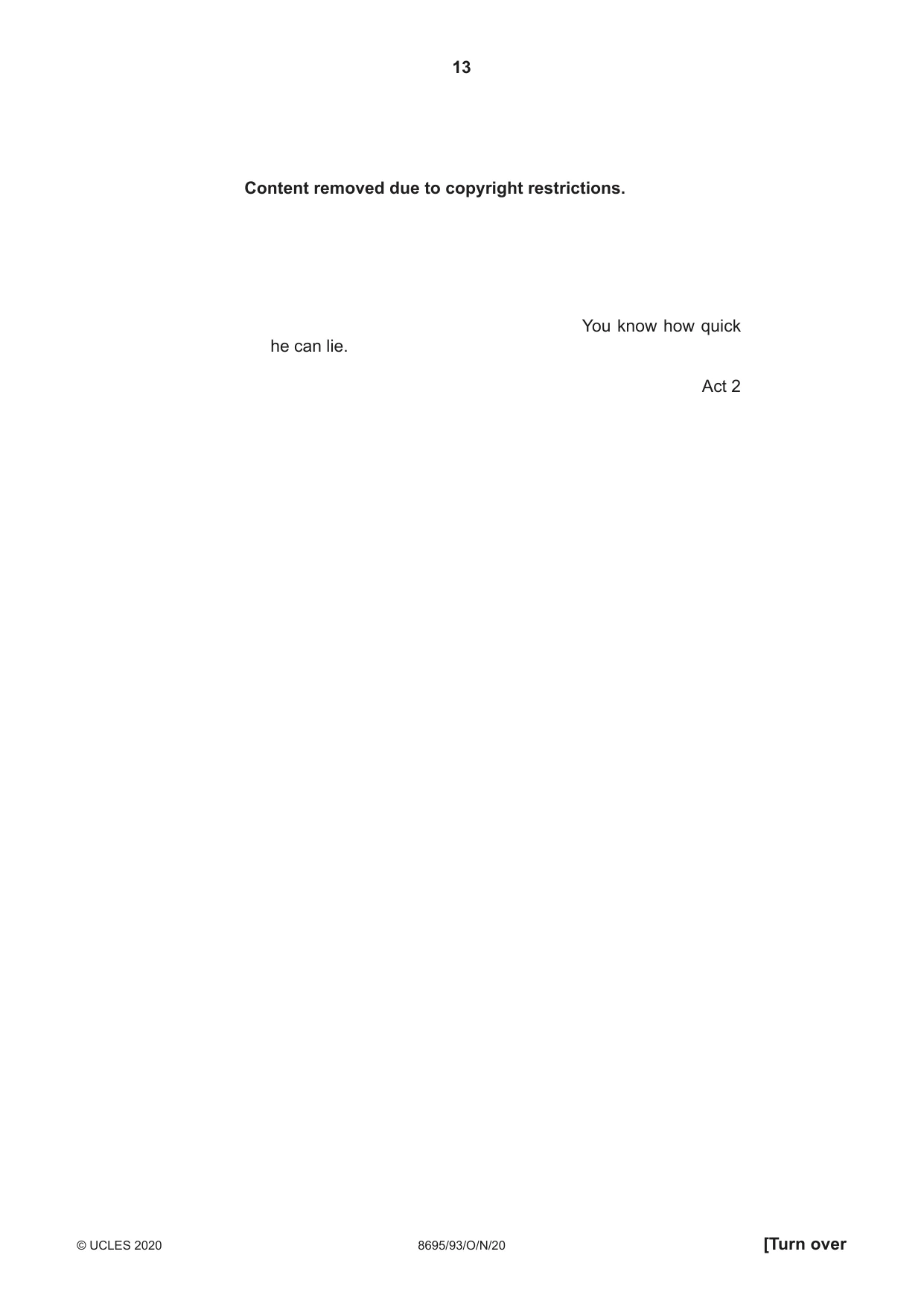 Cambridge A Level English - Language and Literature (AS Level only, from 2016) 8695 2020 Oct/Nov Paper 9 · Variant 3 question paper, page 13 of 20