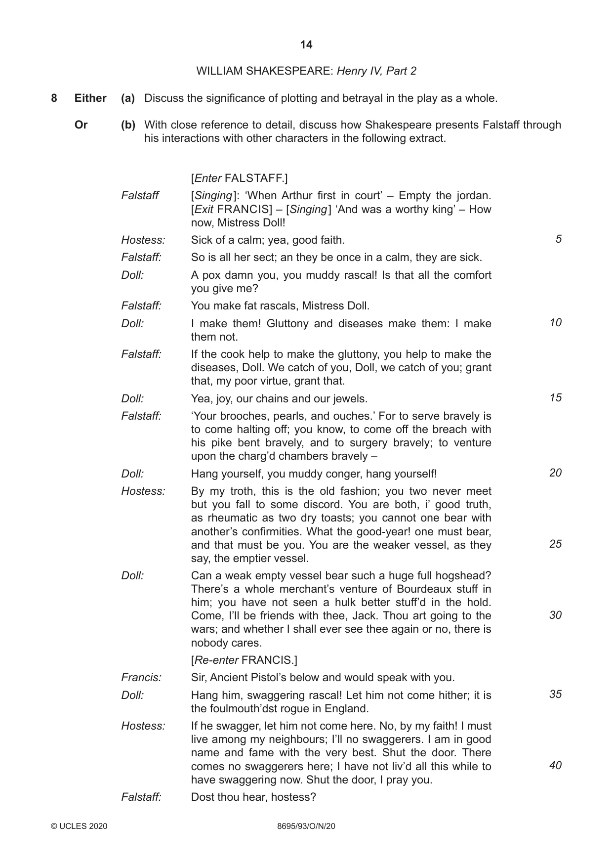 Cambridge A Level English - Language and Literature (AS Level only, from 2016) 8695 2020 Oct/Nov Paper 9 · Variant 3 question paper, page 14 of 20