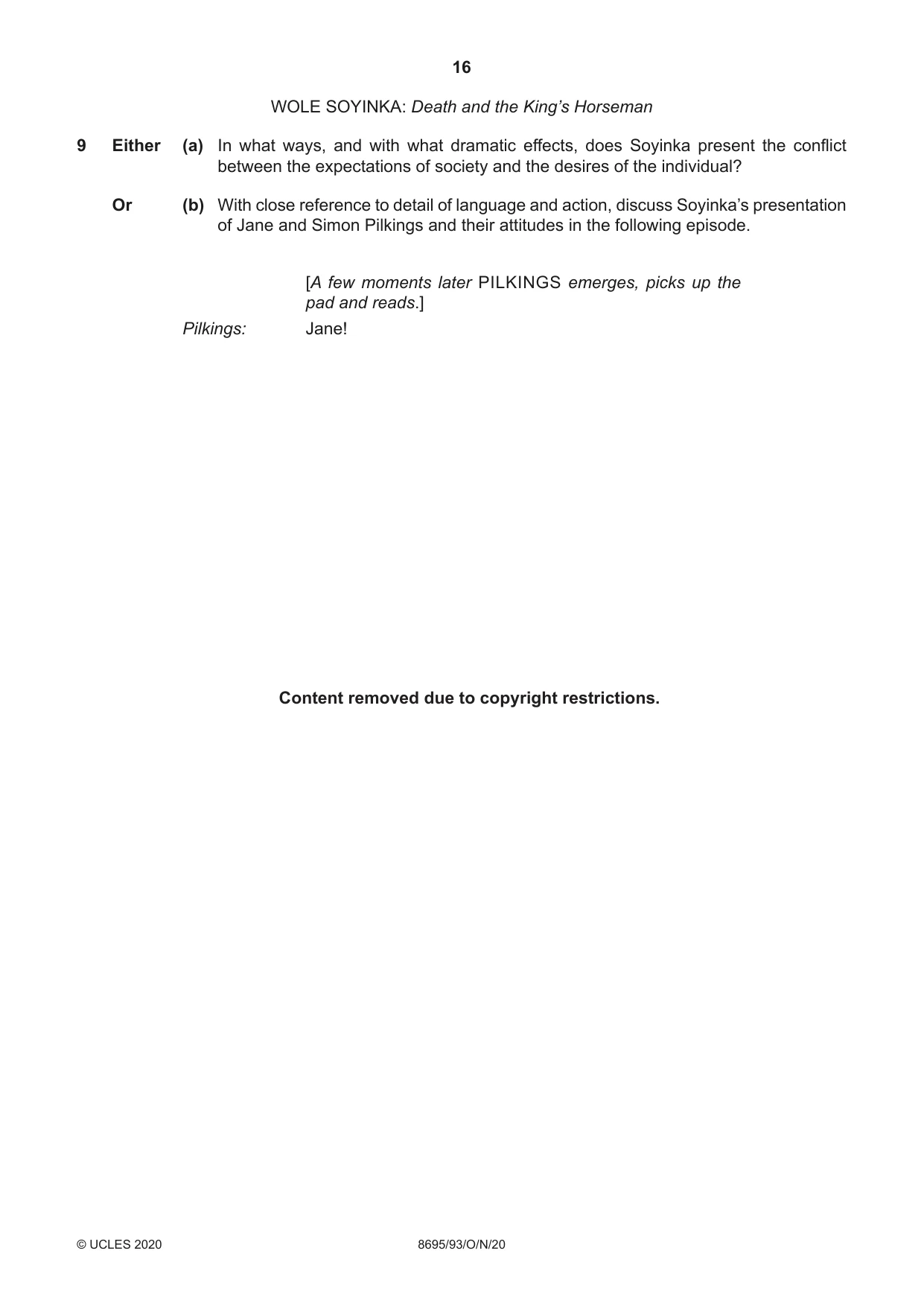 Cambridge A Level English - Language and Literature (AS Level only, from 2016) 8695 2020 Oct/Nov Paper 9 · Variant 3 question paper, page 16 of 20