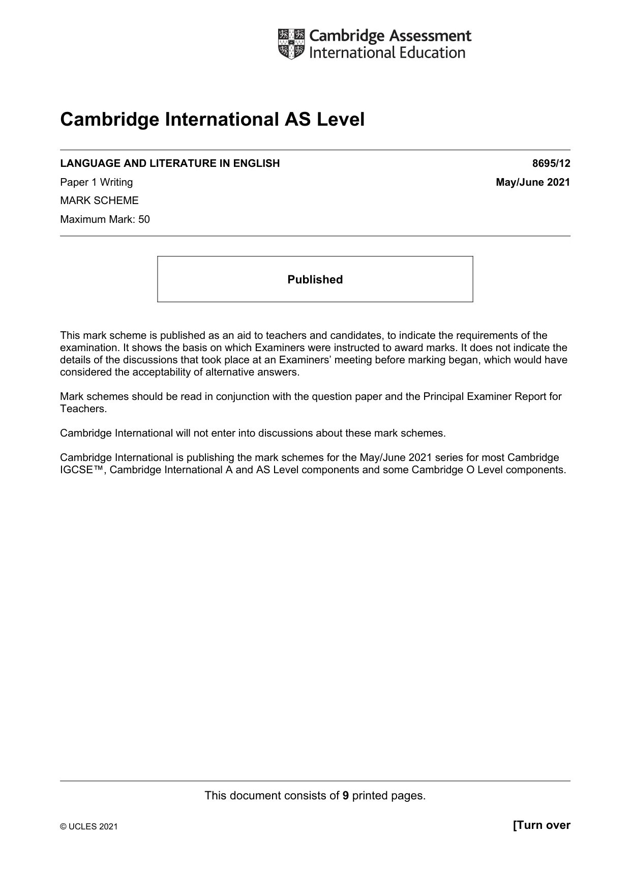 Mark scheme, page 1 of 9