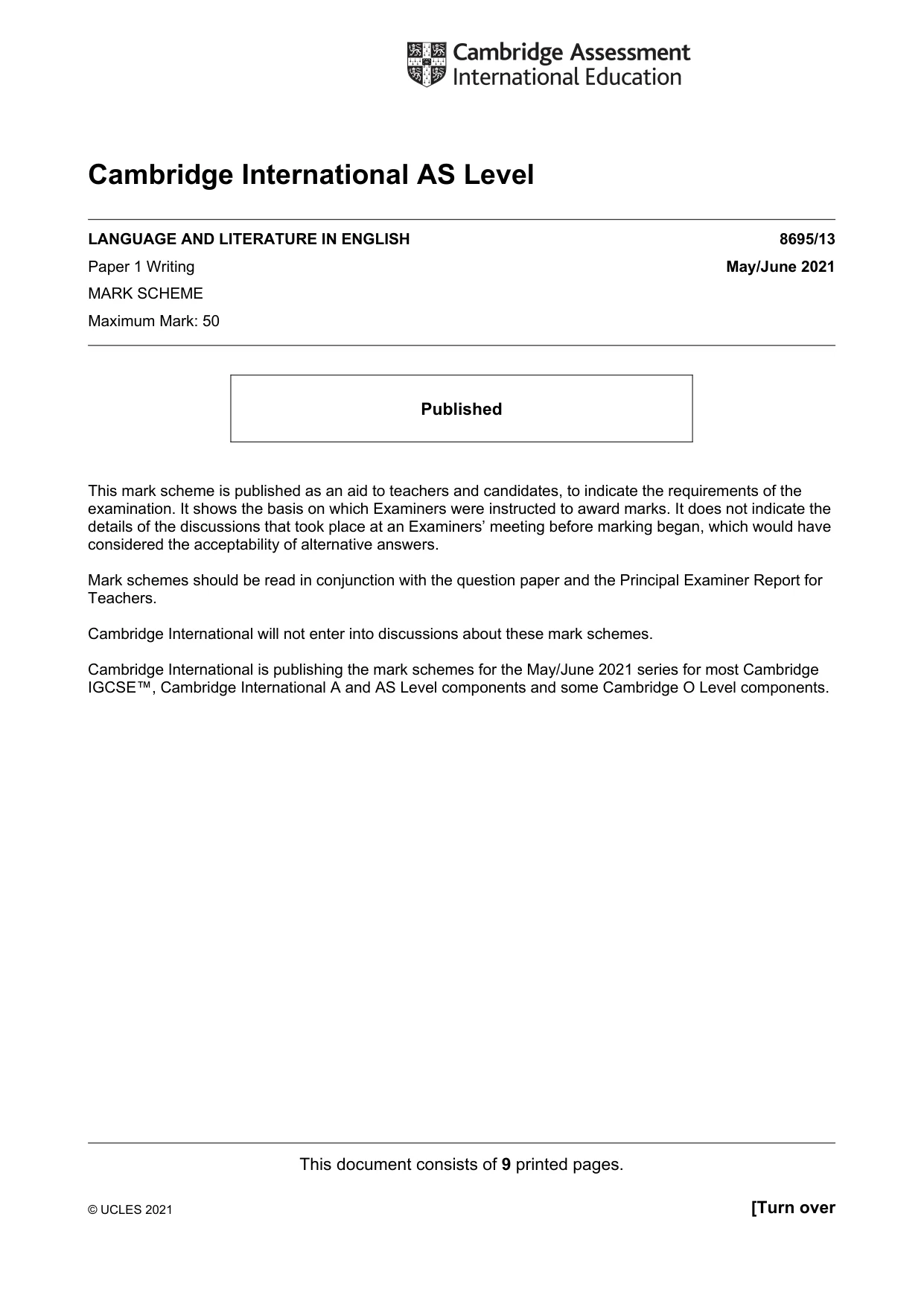 Mark scheme, page 1 of 9