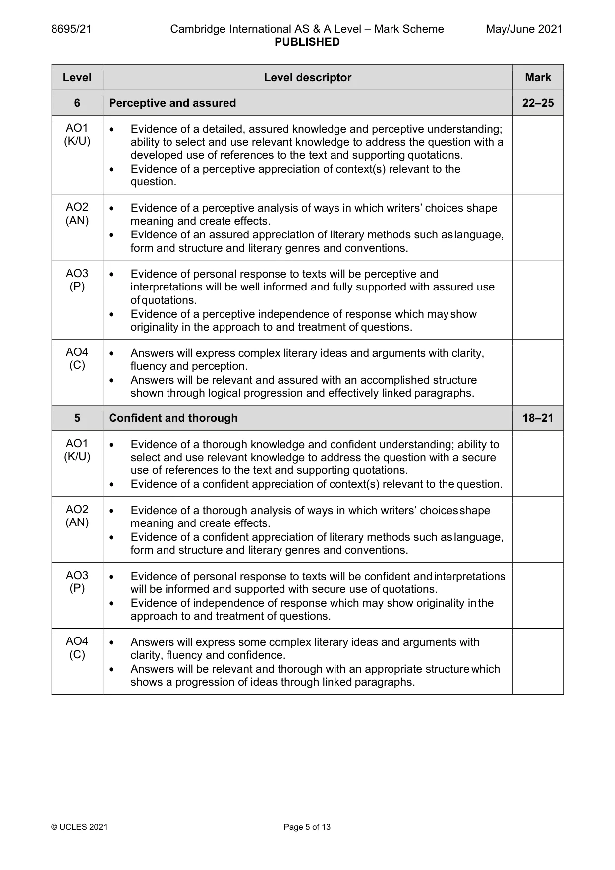 Mark scheme, page 5 of 13