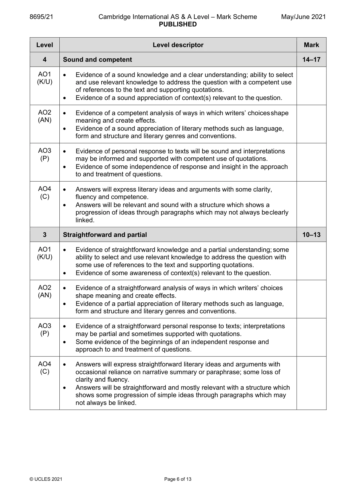 Mark scheme, page 6 of 13