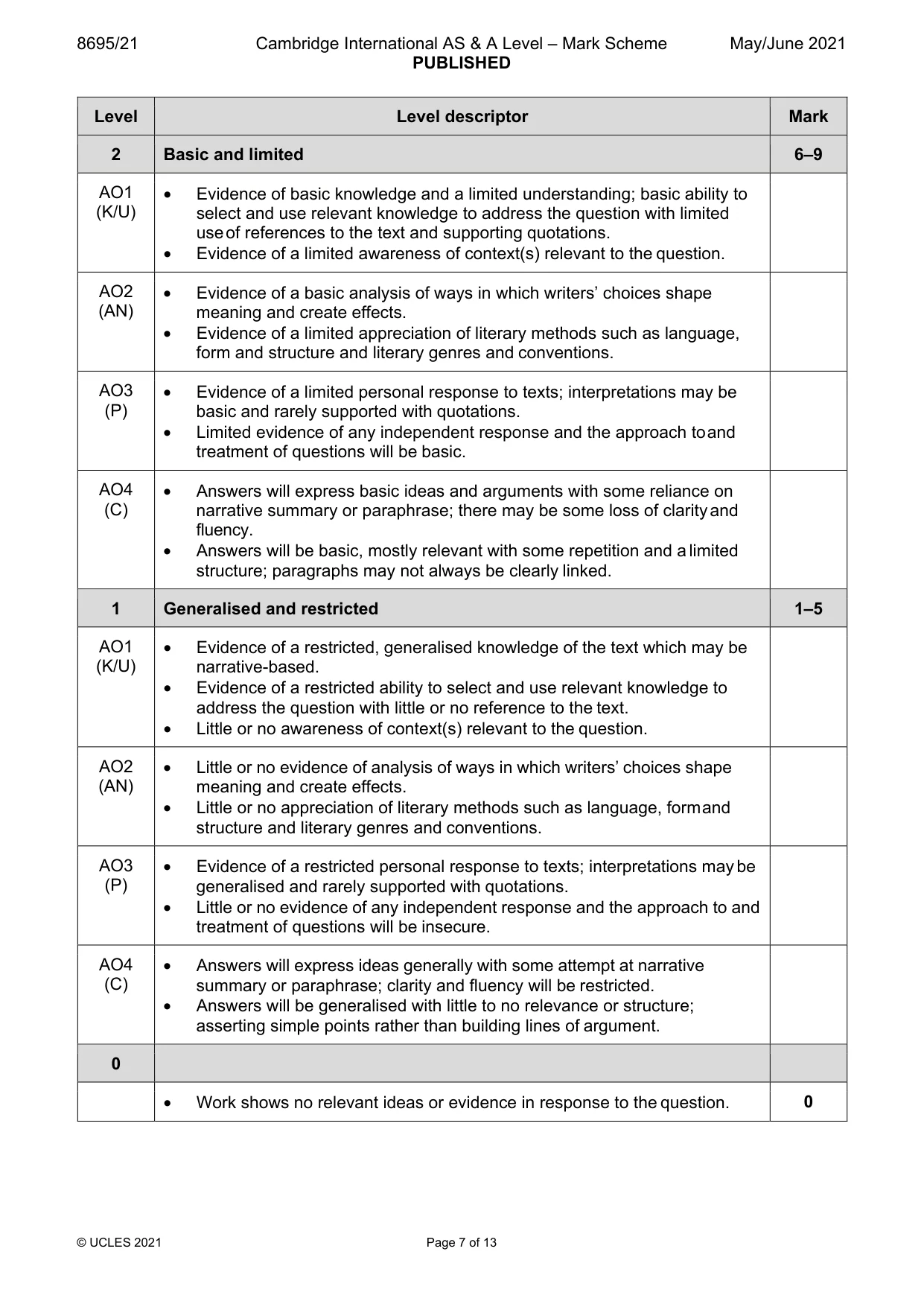 Mark scheme, page 7 of 13