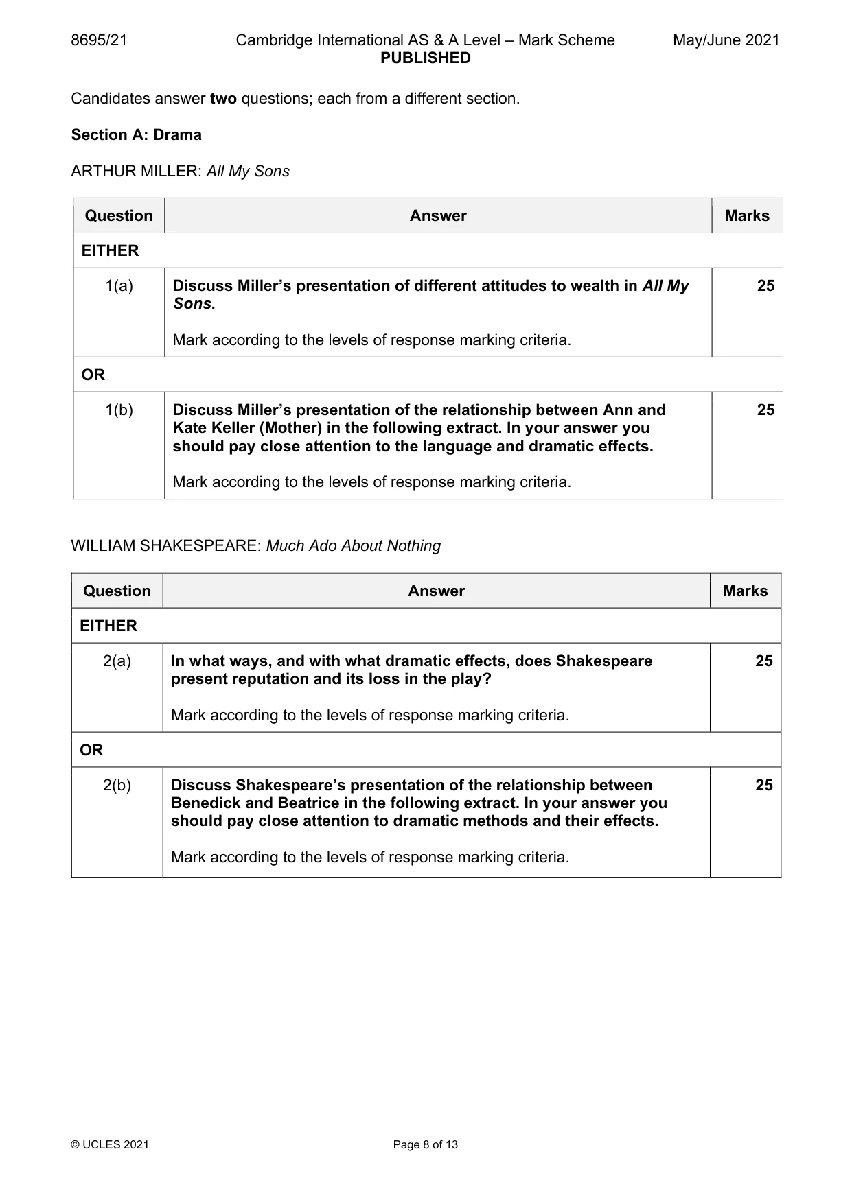 Mark scheme, page 8 of 13