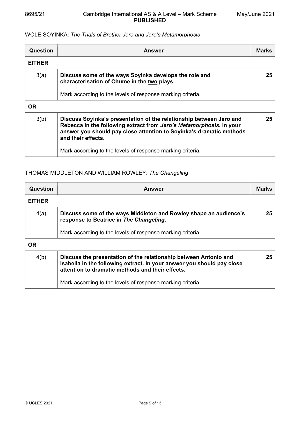 Mark scheme, page 9 of 13