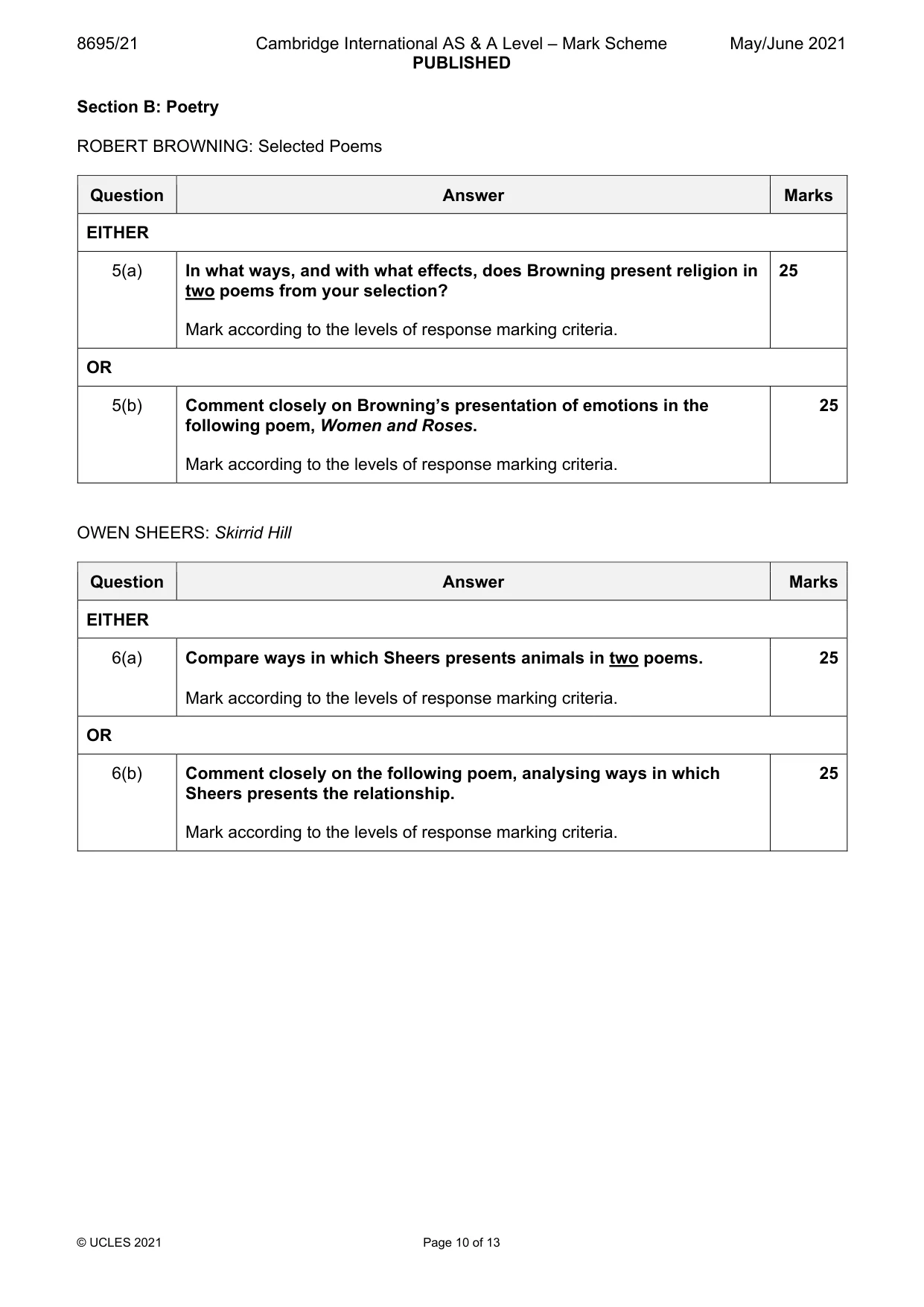 Mark scheme, page 10 of 13