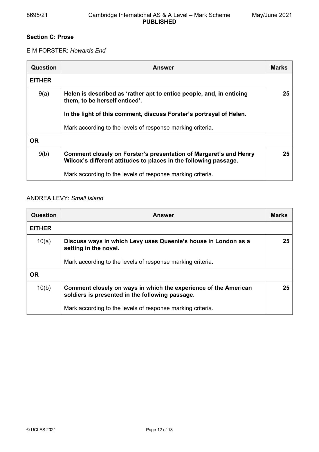 Mark scheme, page 12 of 13