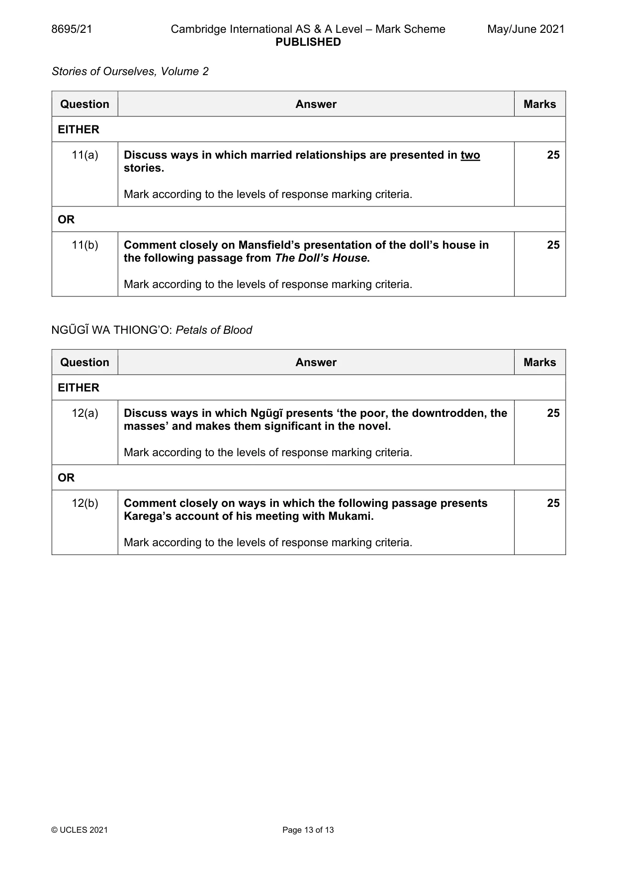 Mark scheme, page 13 of 13