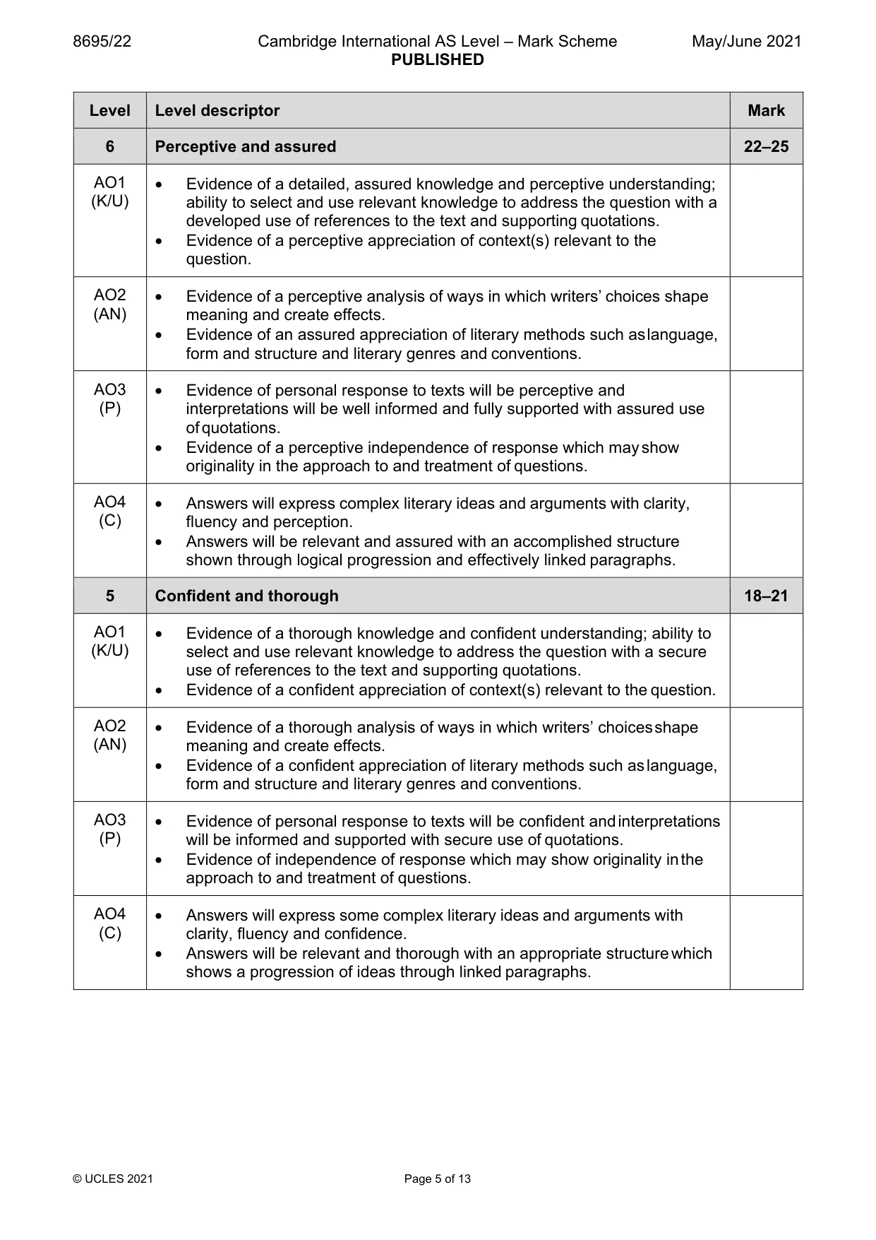 Mark scheme, page 5 of 13
