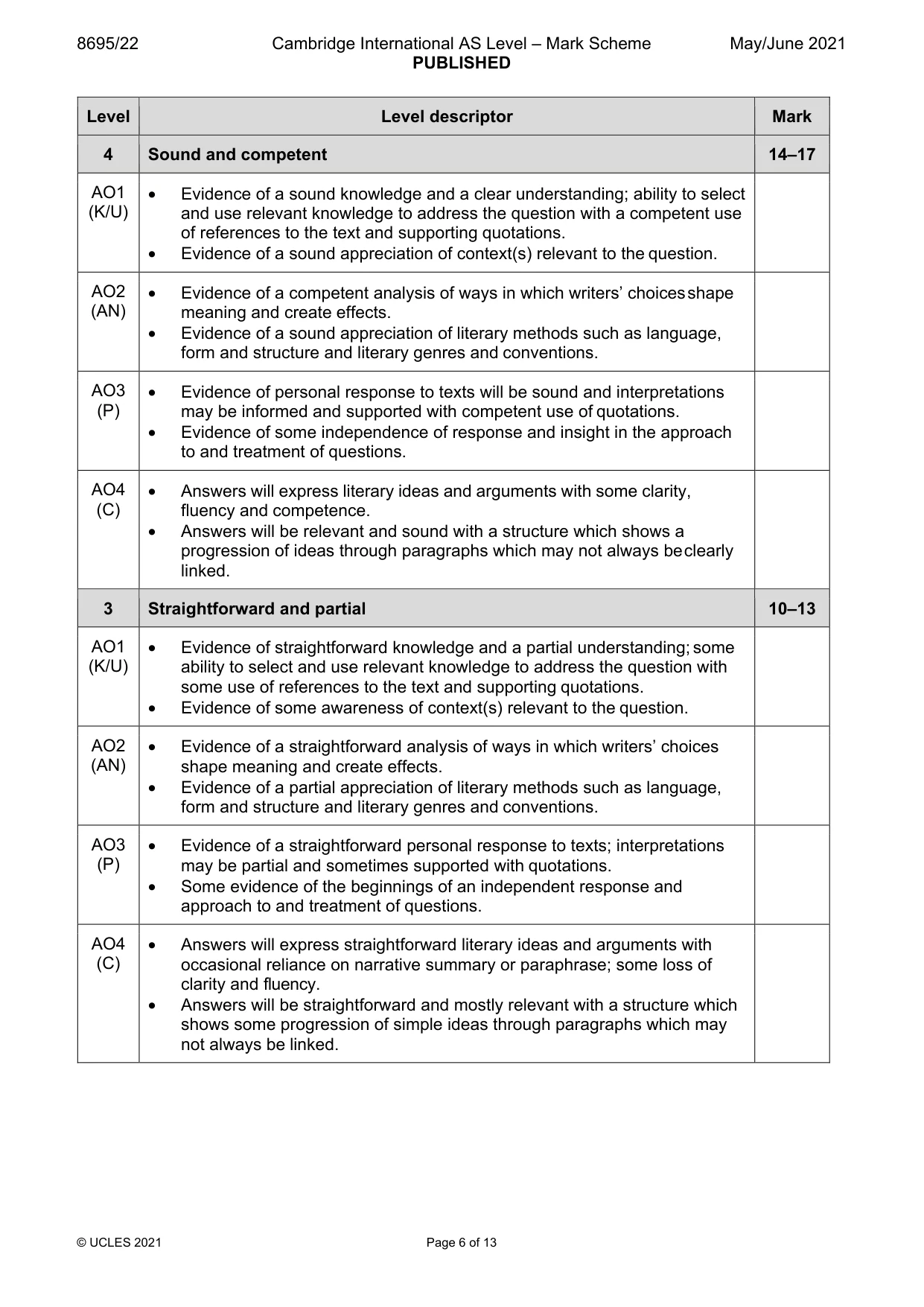 Mark scheme, page 6 of 13