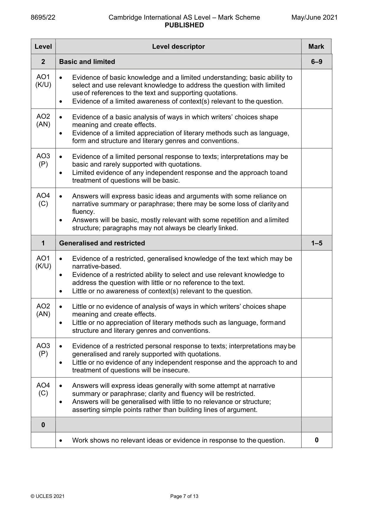 Mark scheme, page 7 of 13